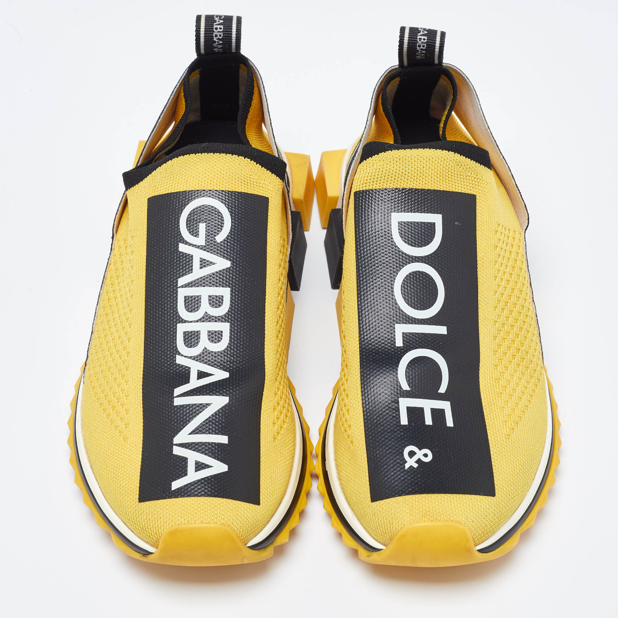 Dolce & Gabbana Yellow/Black Stretch Fabric Jersey Logotape Print Slip On Sneakers Size 41