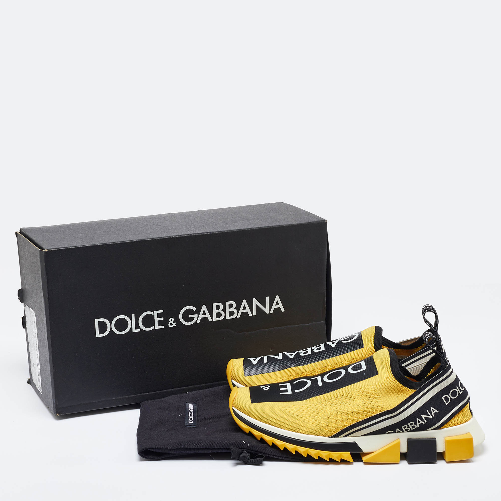 Dolce & Gabbana Yellow/Black Stretch Fabric Jersey Logotape Print Slip On Sneakers Size 41