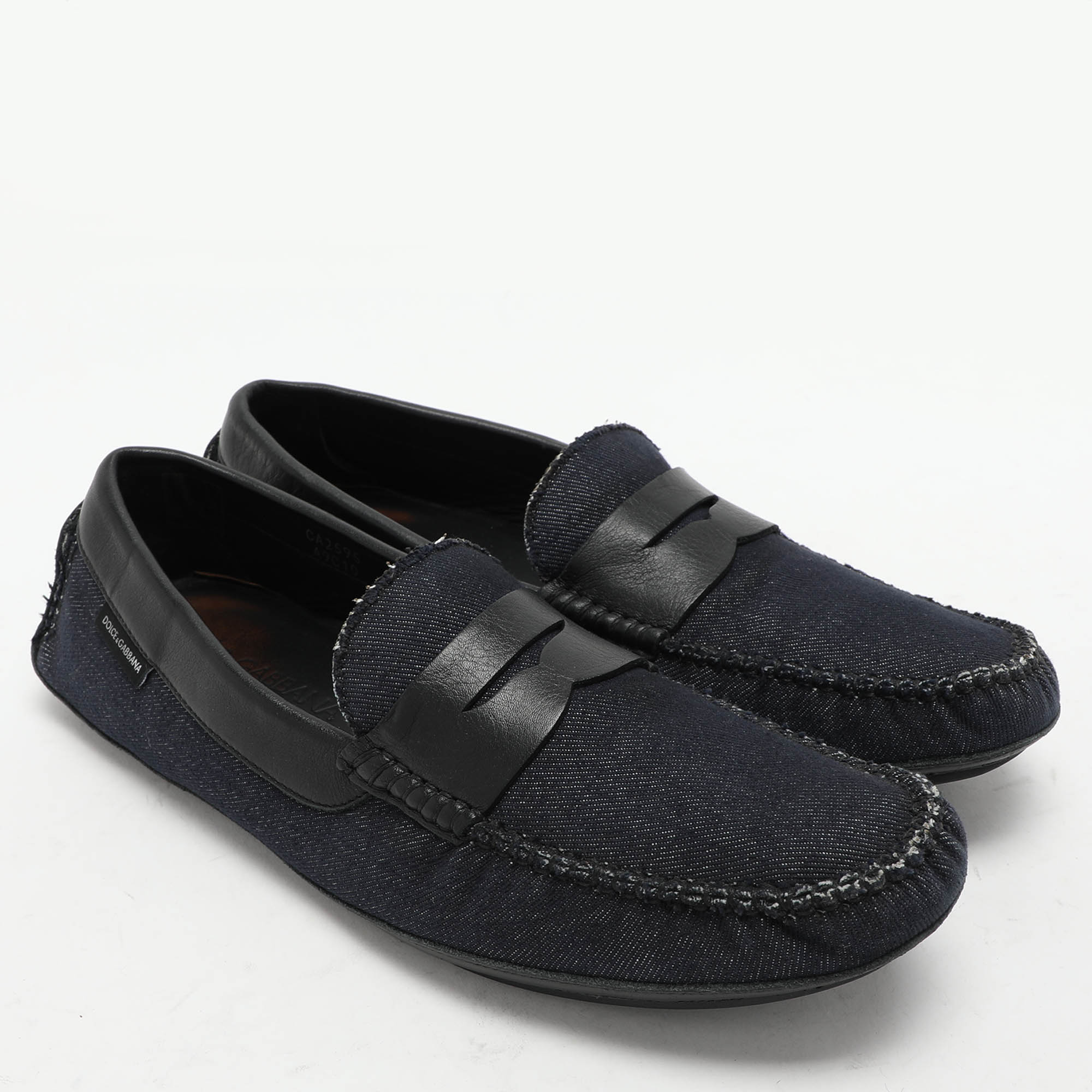 Dolce & Gabbana Blue Denim And Leather Penny Loafers Size 42