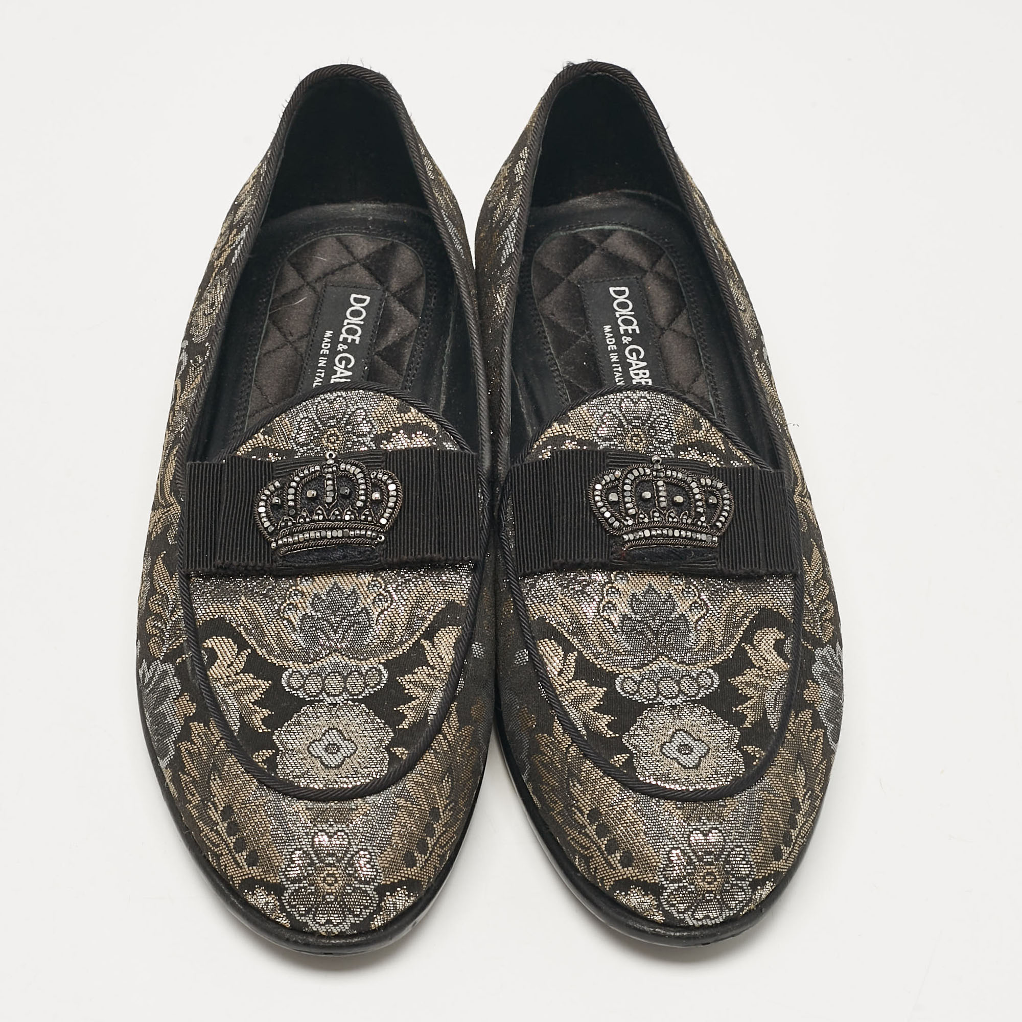 Dolce & Gabbana Black/Metallic Brocade Fabric Loafers 39.5