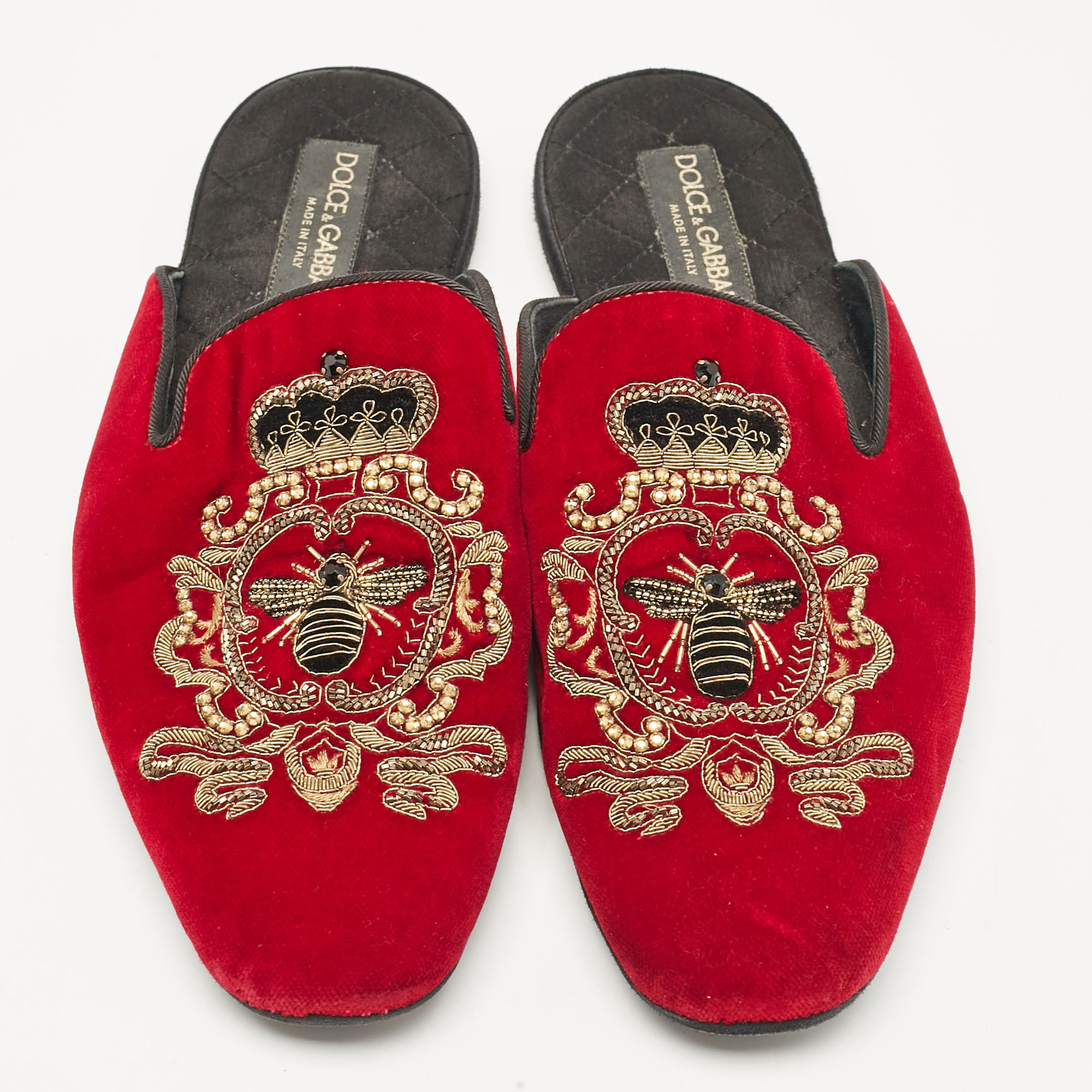 Dolce & Gabbana Red Velvet Embroidered Mules Size 41