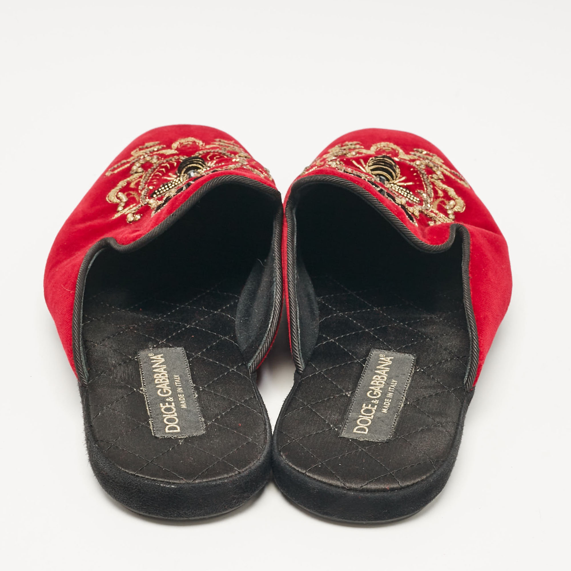 Dolce & Gabbana Red Velvet Embroidered Mules Size 41