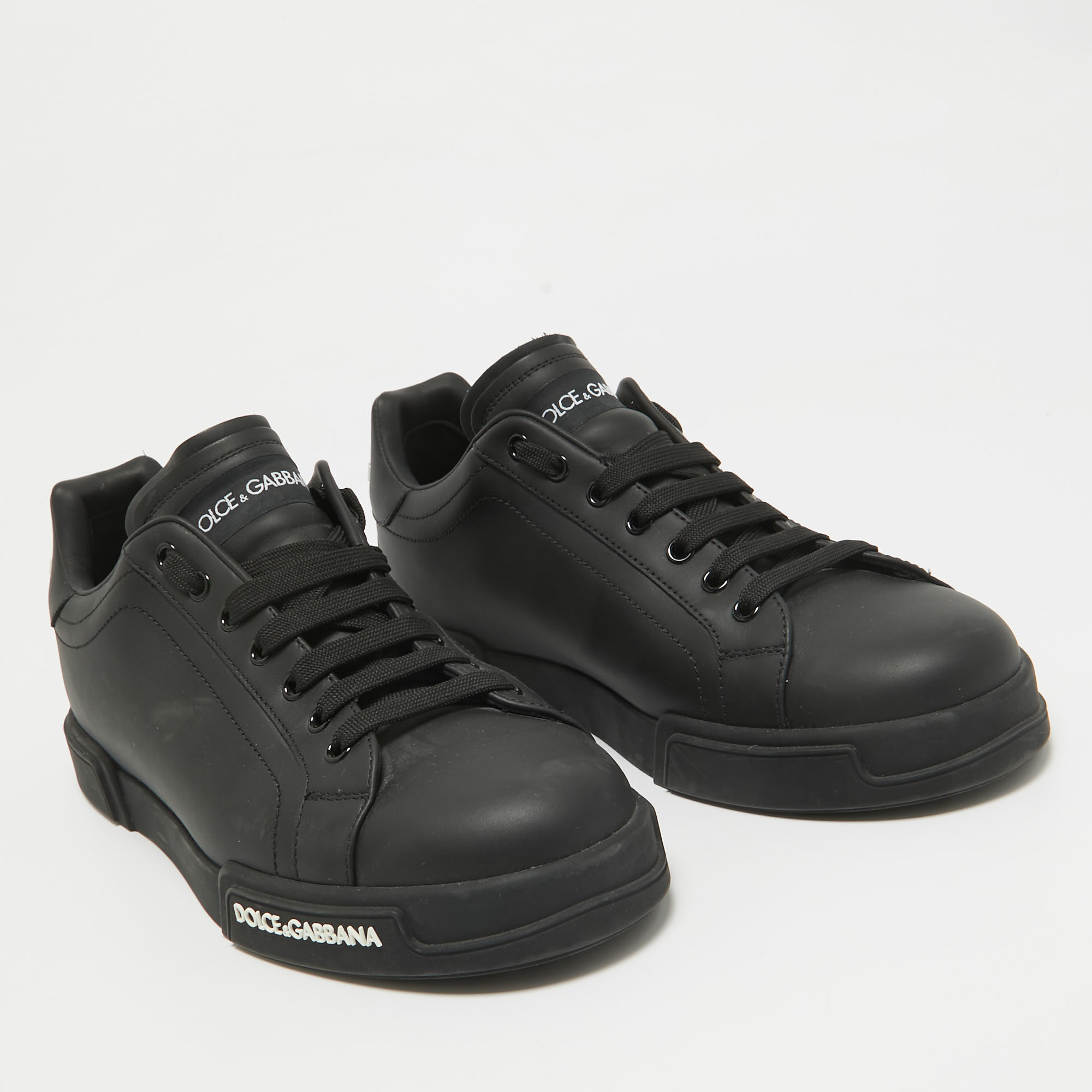 Dolce & Gabbana Black Leather Portofino Low Top Sneakers Size 43