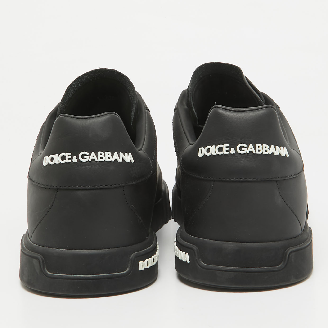 Dolce & Gabbana Black Leather Portofino Low Top Sneakers Size 43