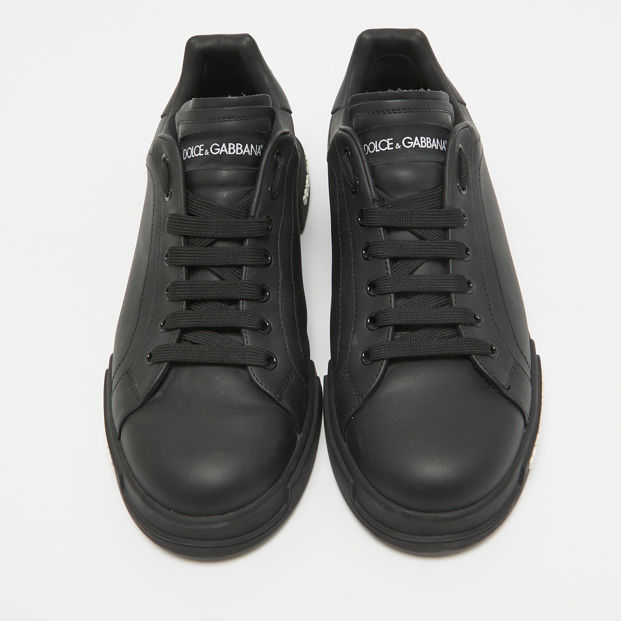 Dolce & Gabbana Black Leather Portofino Low Top Sneakers Size 43