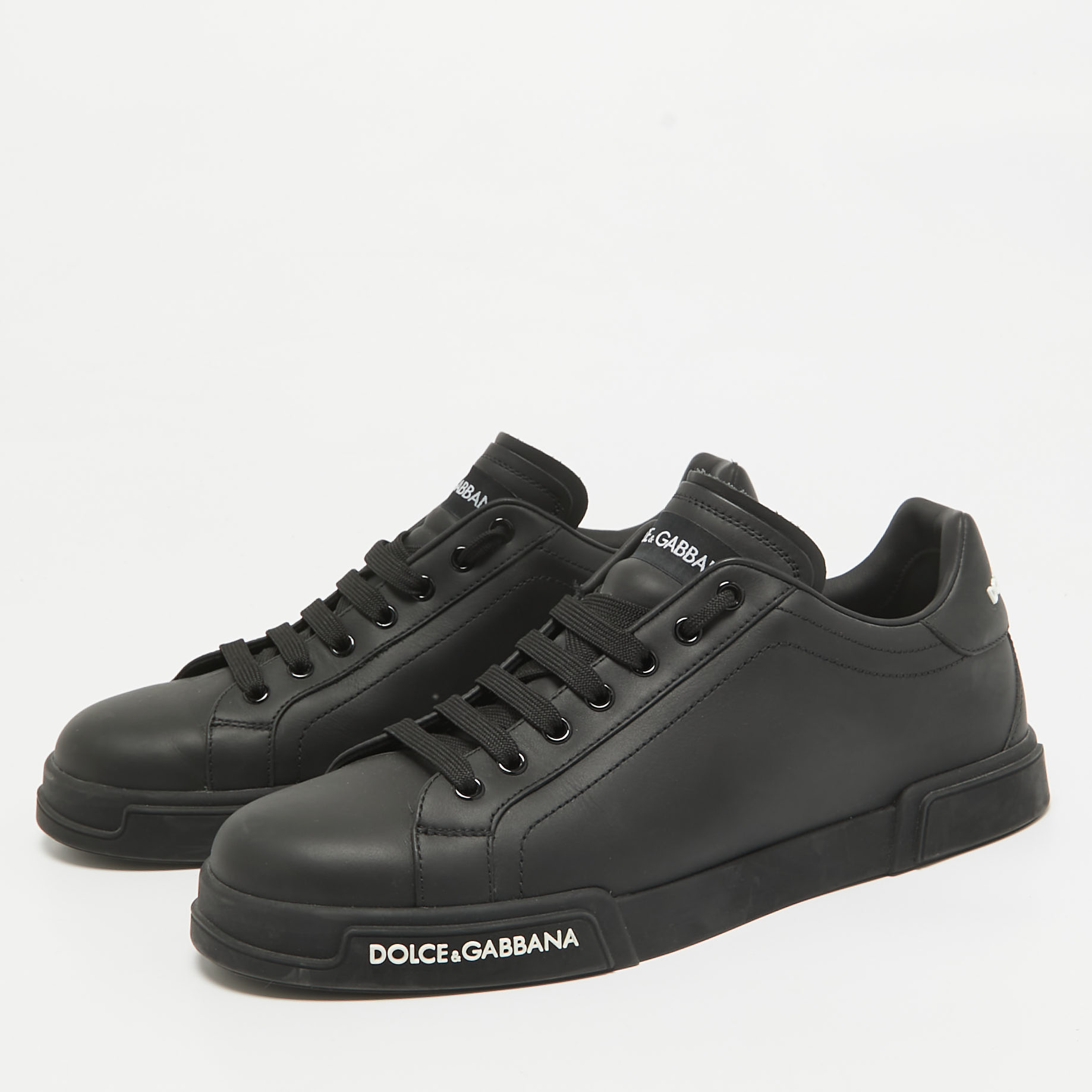 Dolce & Gabbana Black Leather Portofino Low Top Sneakers Size 43