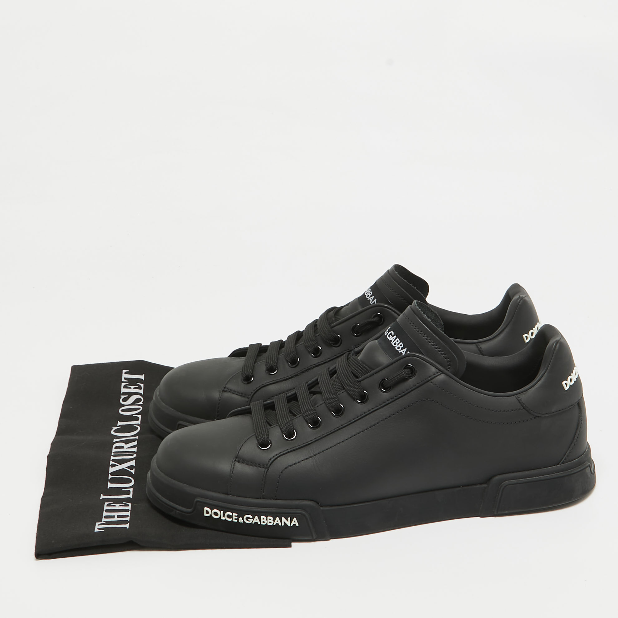 Dolce & Gabbana Black Leather Portofino Low Top Sneakers Size 43