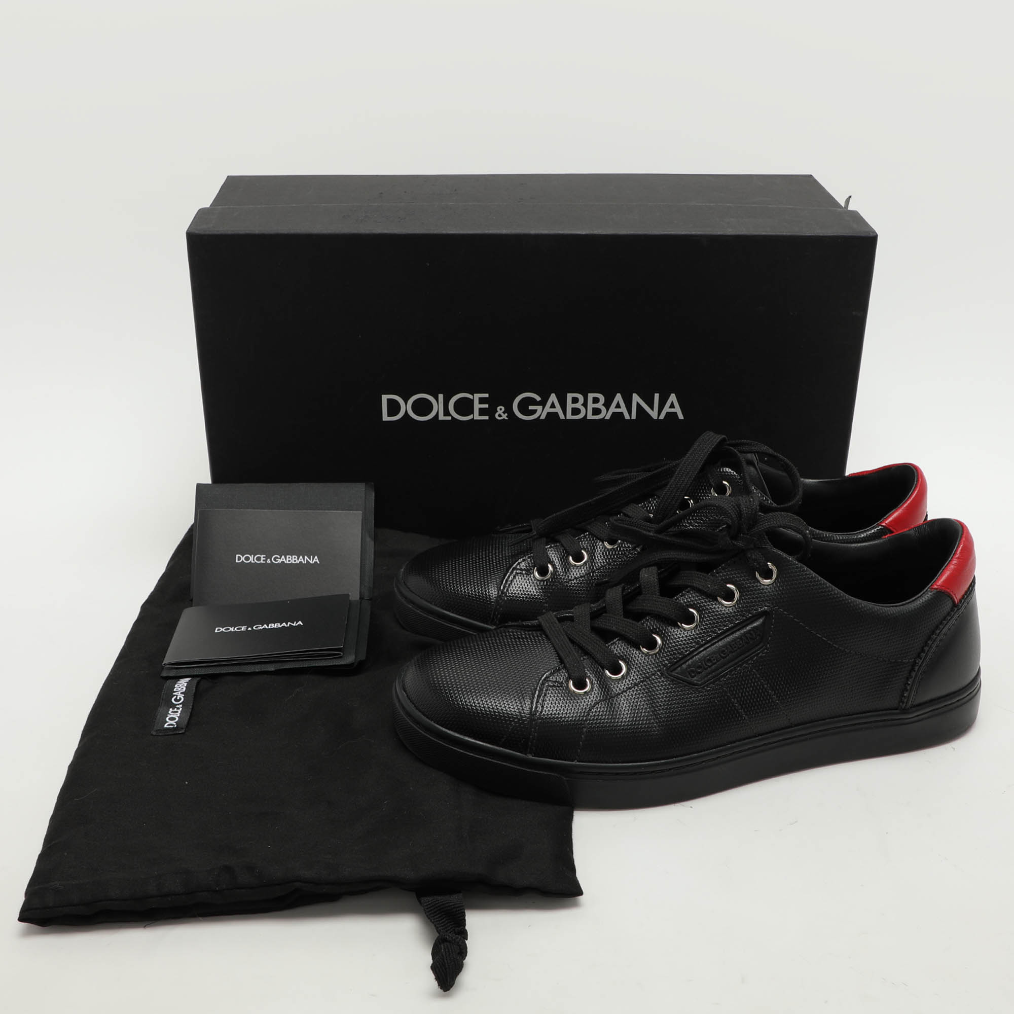 Dolce & Gabbana Black Leather Portofino Low Top Sneakers Size 39