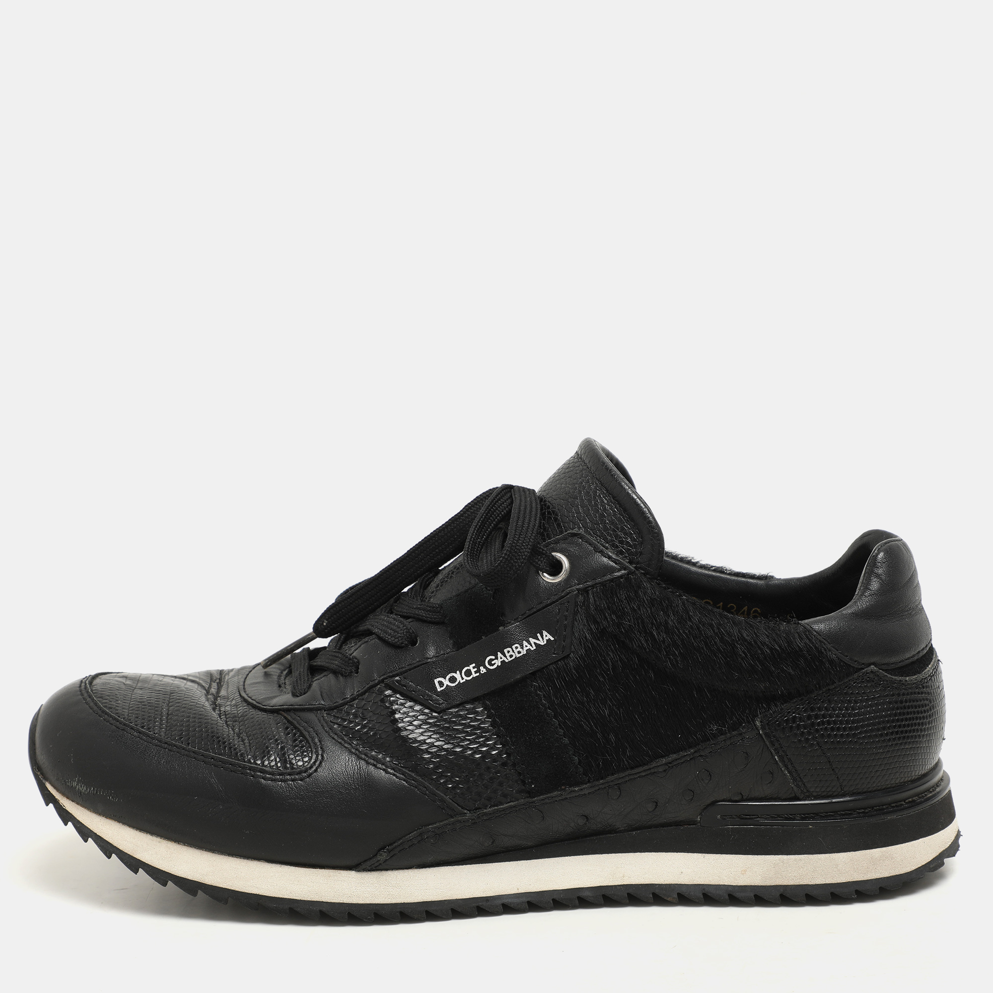 Dolce & Gabbana Black Calf Hair and Exotic Embossed Leather Lace Up Sneakers Size 43
Dolce & Gabbana Black Calf Hair and Exotic Embossed Leather Lace Up Sneakers Size 43