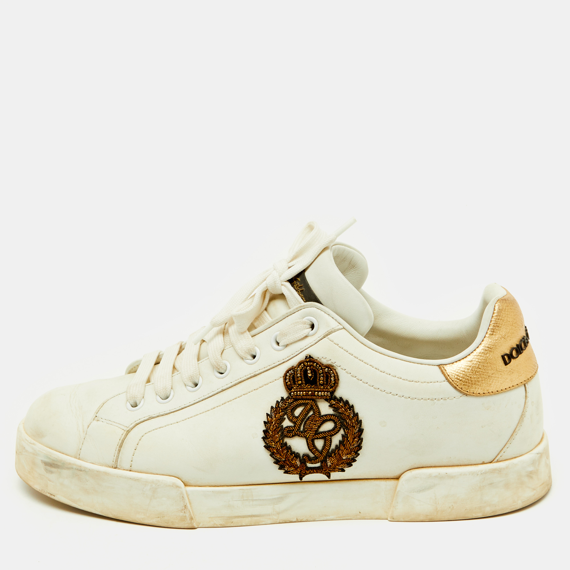 Dolce & Gabbana White Leather Portofino Crown Patch Low Top Sneakers Size 41
Dolce & Gabbana White Leather Portofino Crown Patch Low Top Sneakers Size 41