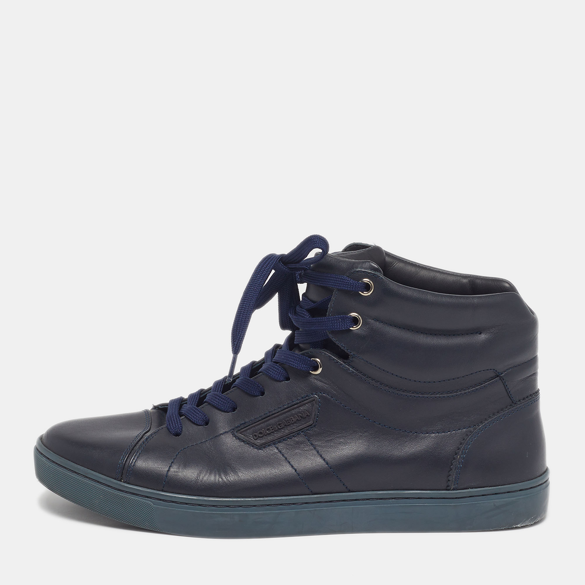 Dolce & Gabbana Size 43 Navy Blue Leather High Top Sneakers
Dolce & Gabbana Size 43 Navy Blue Leather High Top Sneakers