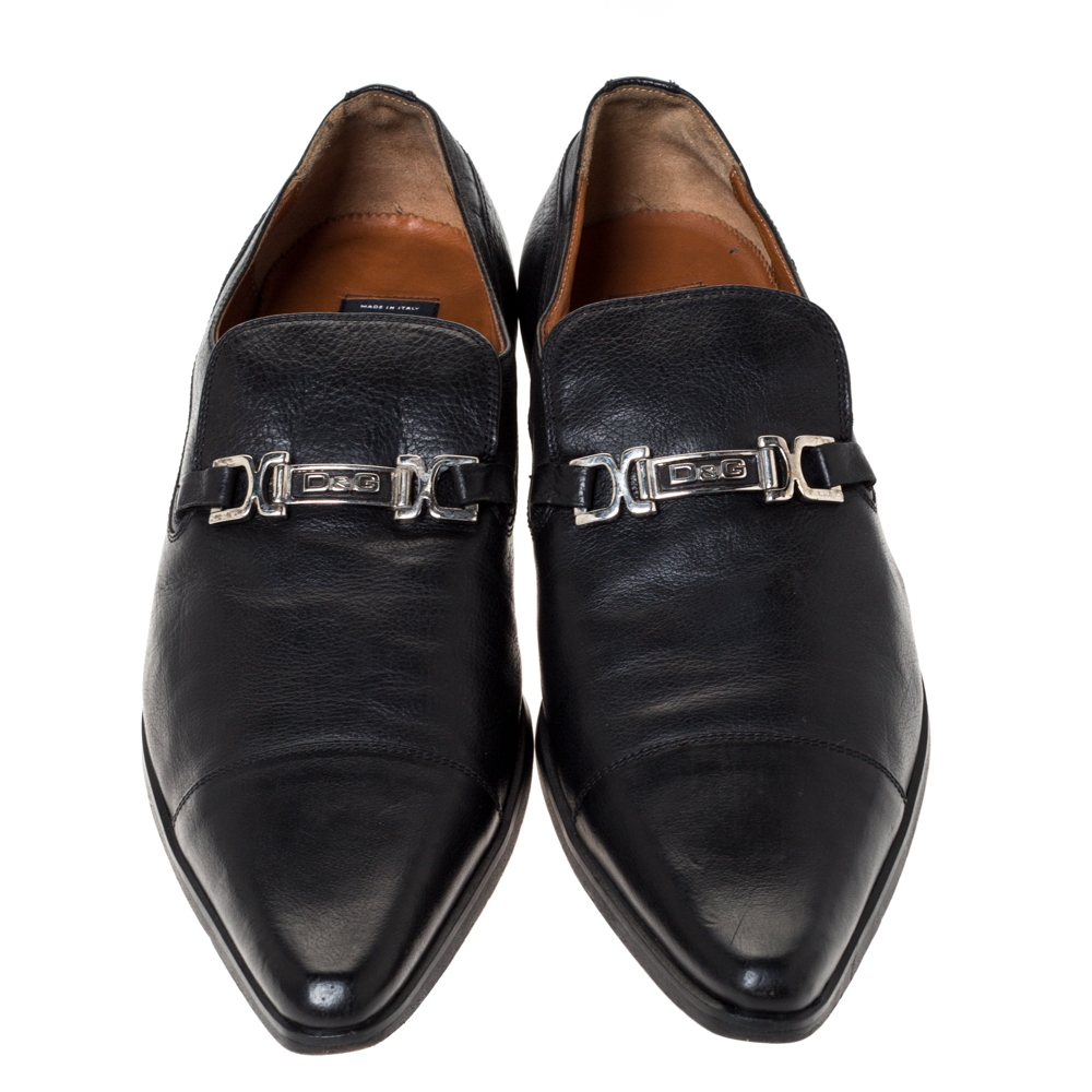 Dolce & Gabbana Black Leather Slip On Pointed Toe Loafers Size 44