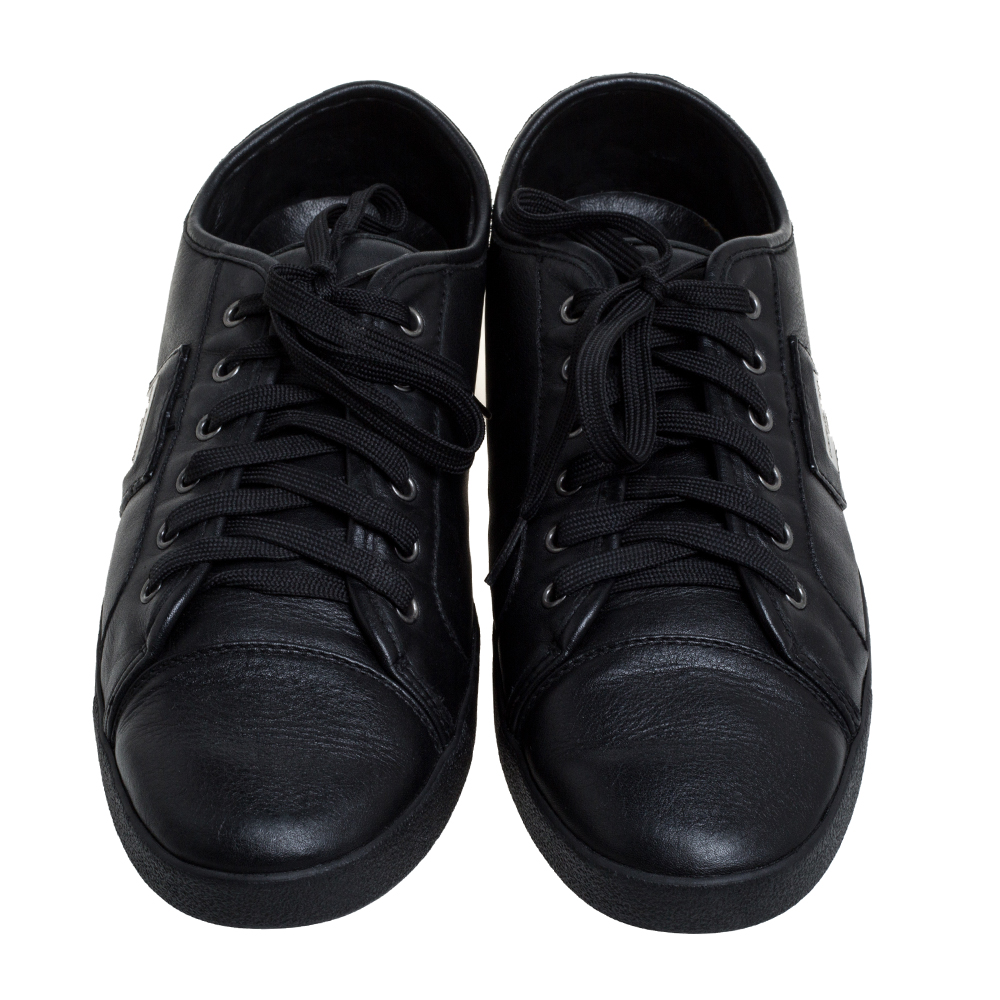Dolce & Gabbana Black Leather Lace Low Top Sneakers Size 44.5