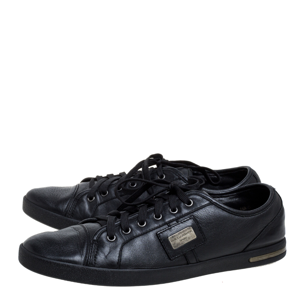 Dolce & Gabbana Black Leather Lace Low Top Sneakers Size 44.5