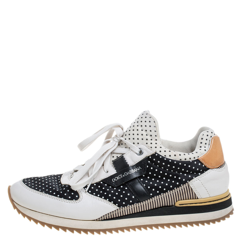 Dolce & Gabbana Black/White Fabric and Leather Polka Dot Lace Sneakers Size
Dolce & Gabbana Black/White Fabric and Leather Polka Dot Lace Sneakers Size