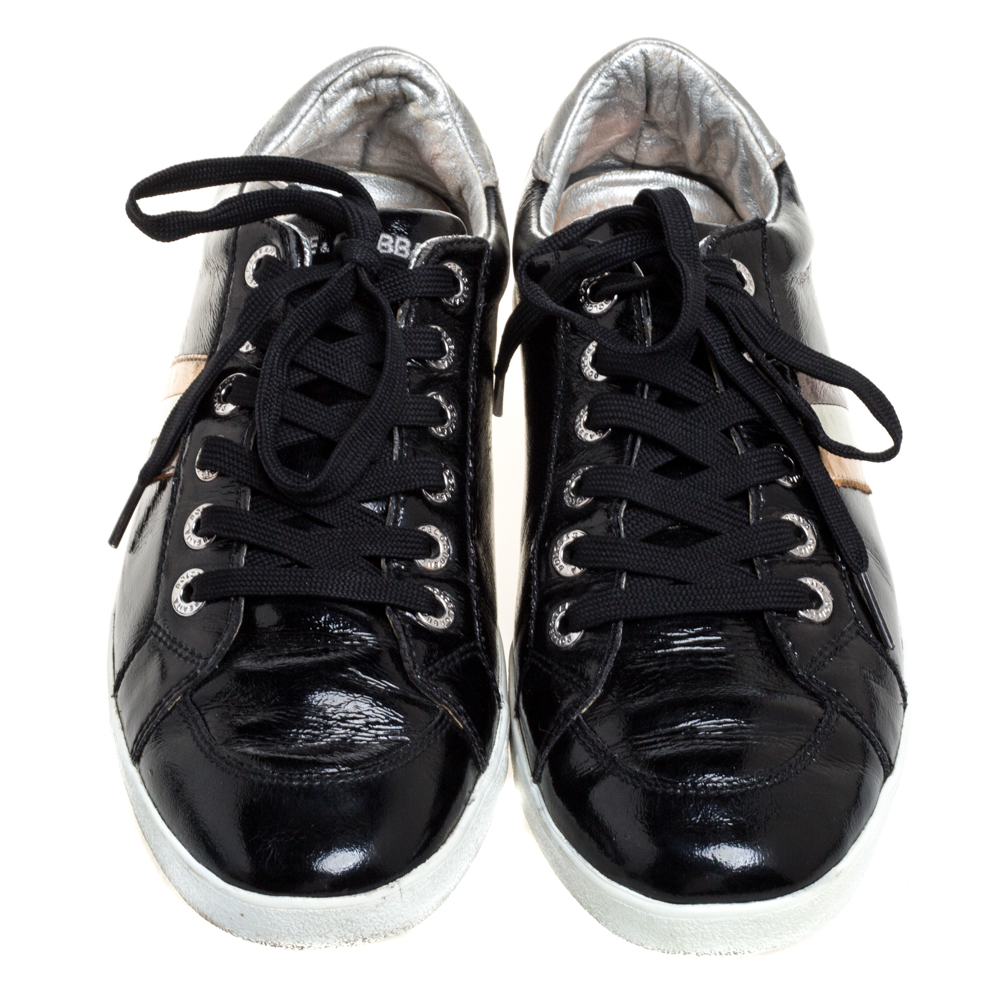 Dolce & Gabbana Black Patent Leather Low Top Sneakers Size 41