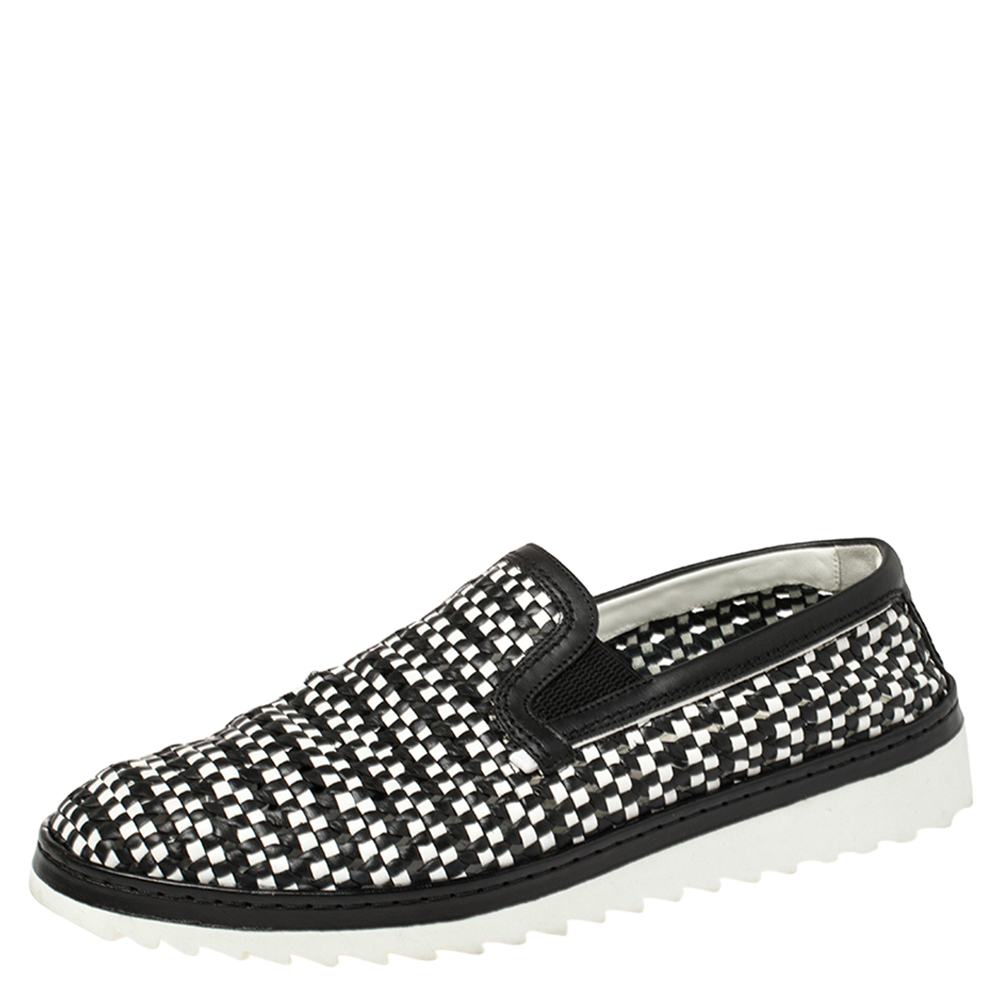 Dolce & Gabbana Monochrome Woven Leather Slip On Sneakers Size 43.5