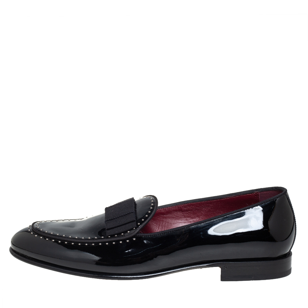 

Dolce & Gabbana Black Patent Leather Studded Slip On Loafers Size