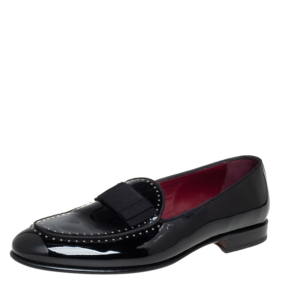 Dolce & Gabbana Black Patent Leather Studded Slip On Loafers Size 43