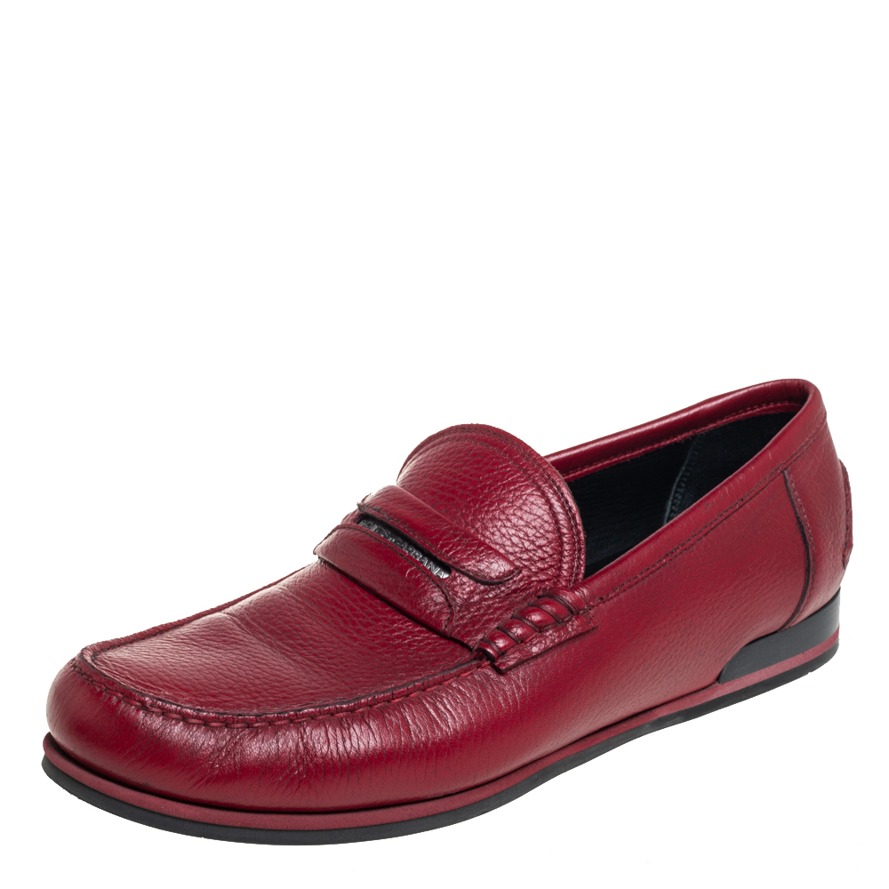 Dolce & Gabbana Red Leather Penny Slip On Loafers Size 43