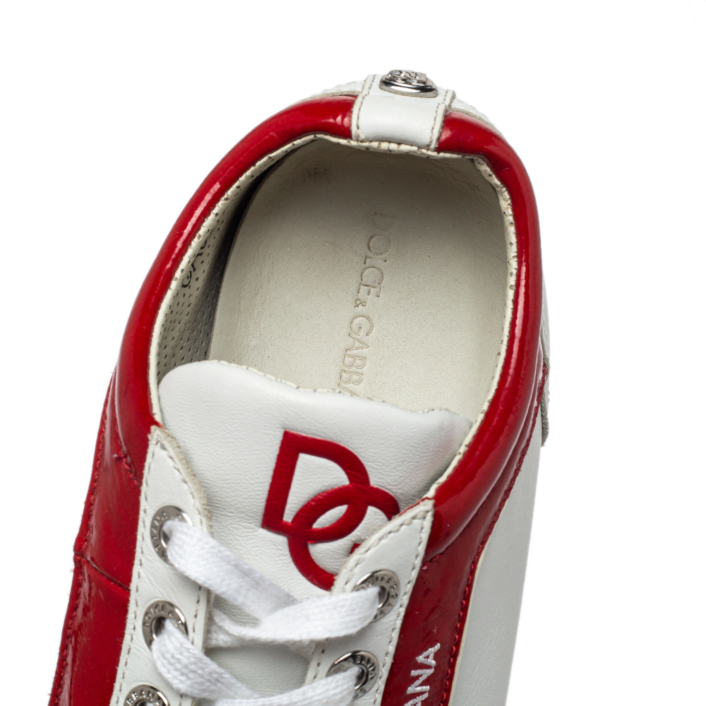 Dolce & Gabbana White/Red Patent And Leather  Low Top Sneakers Size 42