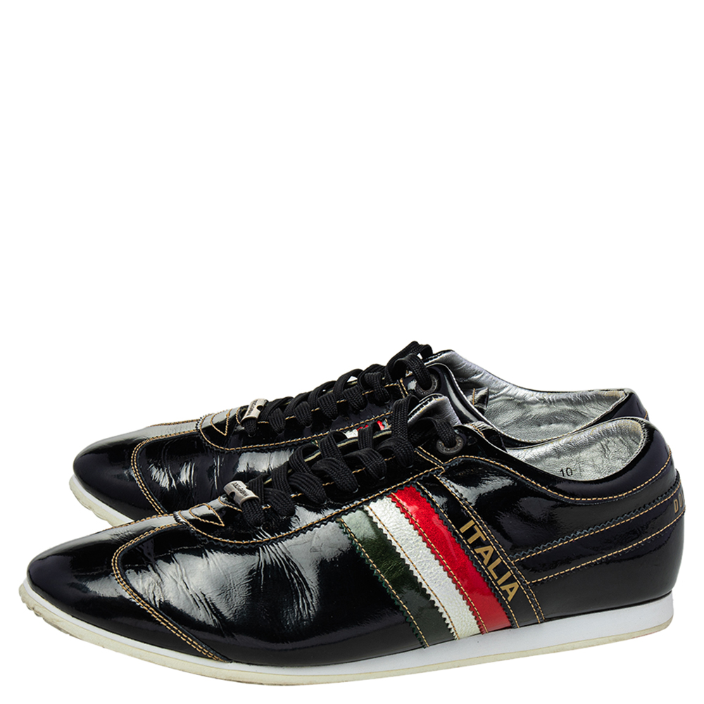 Dolce & Gabbana Black Patent Leather Low Top Sneakers Size 44