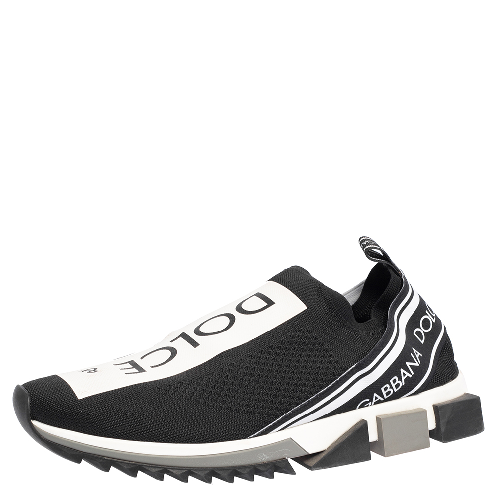 Dolce & Gabbana Black/White Knit Fabric Sorrento Slip On Sneakers Size 46