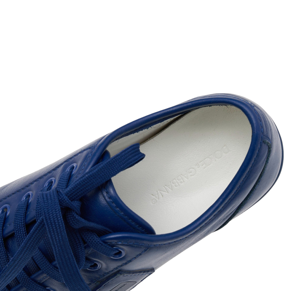 Dolce & Gabbana Blue Leather Logo Plaque Low Top Sneakers Size 39