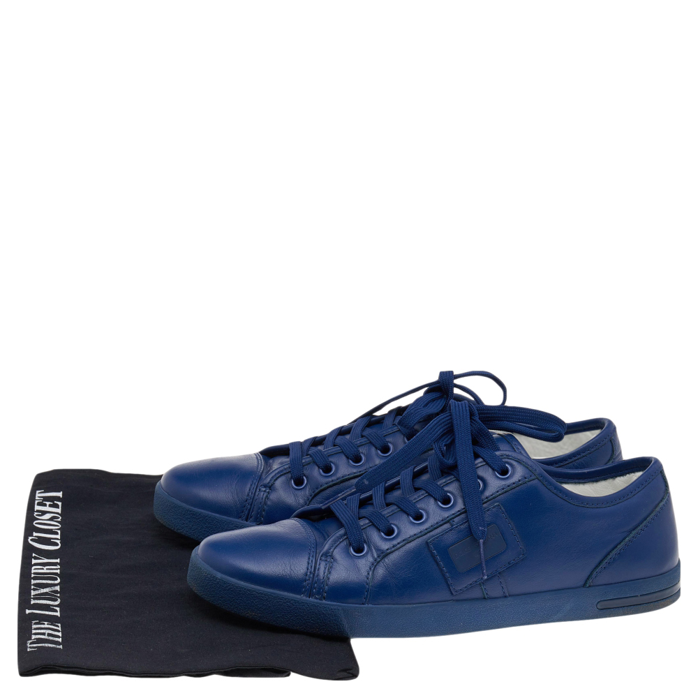 Dolce & Gabbana Blue Leather Logo Plaque Low Top Sneakers Size 39