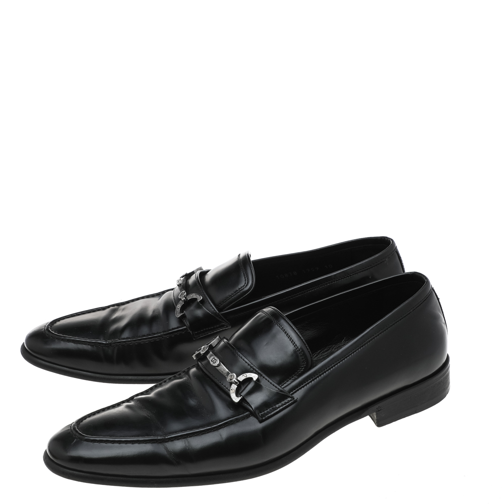 Dolce & Gabbana Black Leather Slip On Loafers Size 44