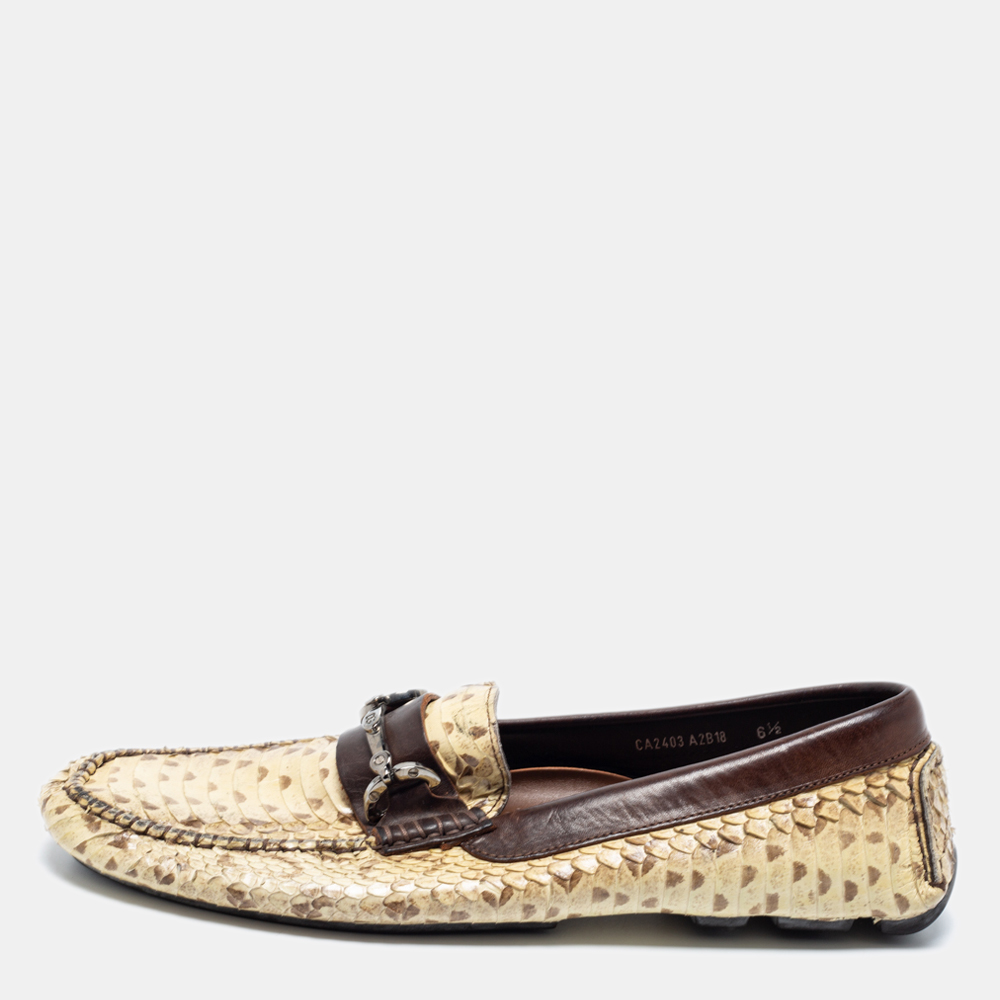 Dolce & gabbana beige/brown water snake loafers size 40.5