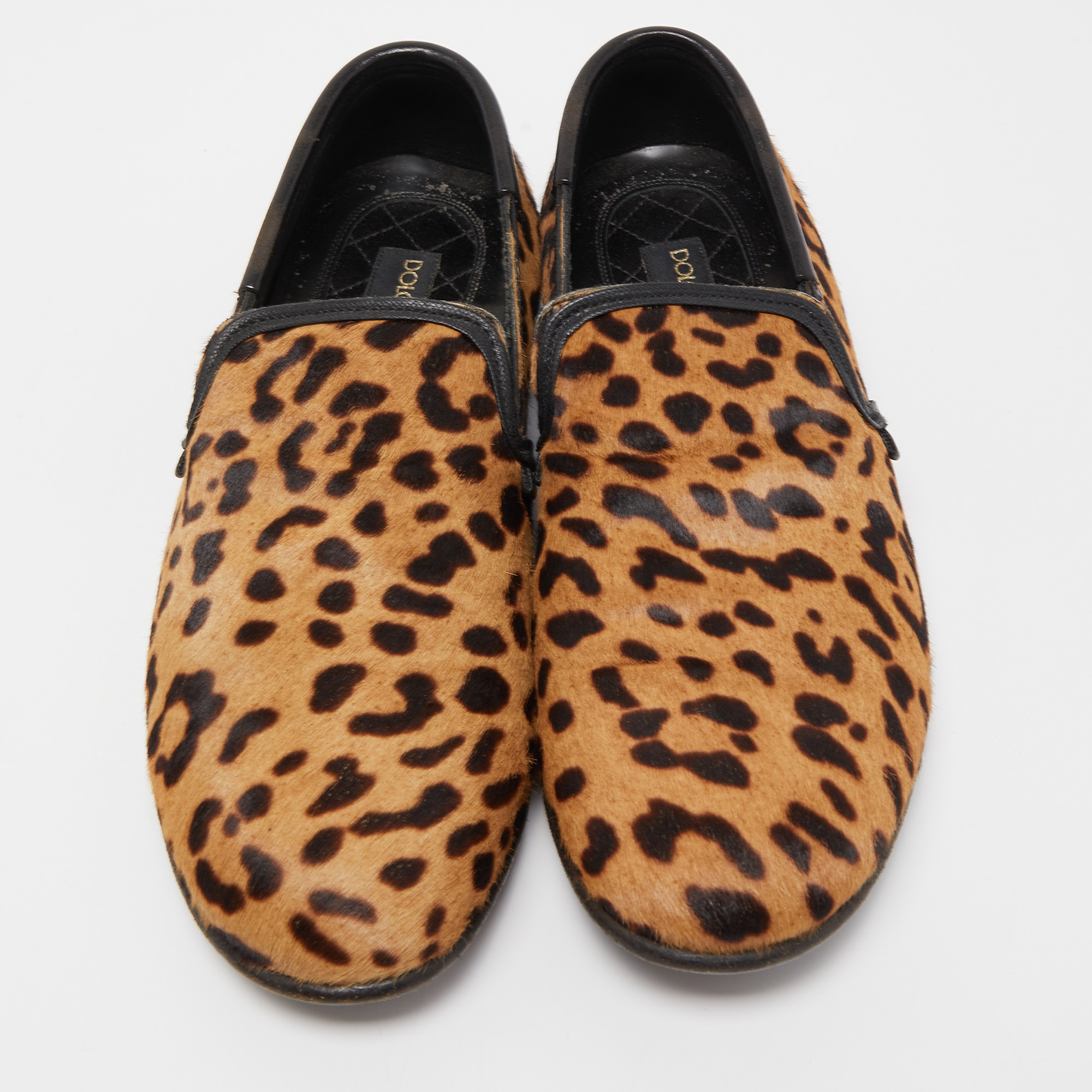 Dolce & Gabbana Brown Leopard Calf Hair Smoking Slippers Size 41