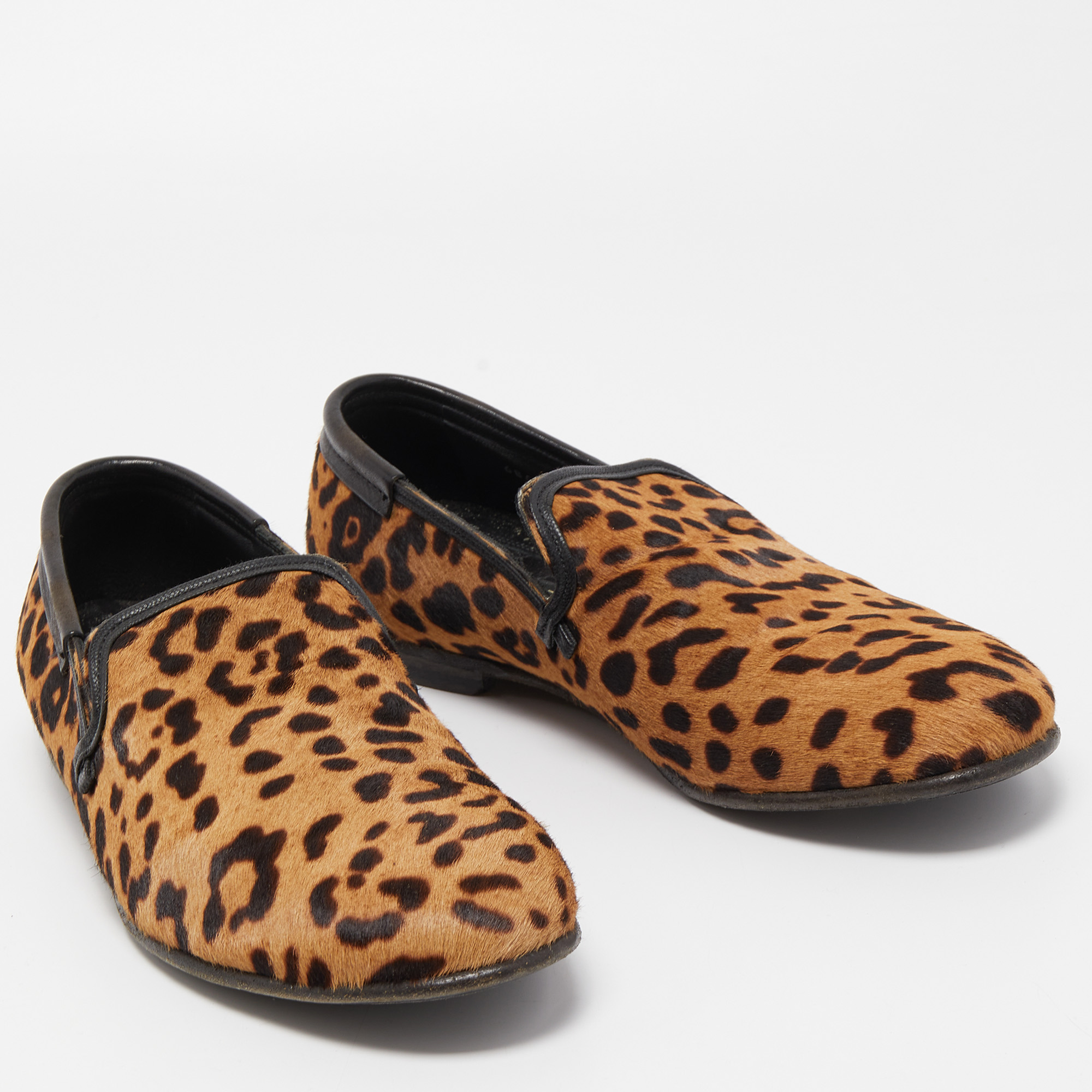 Dolce & Gabbana Brown Leopard Calf Hair Smoking Slippers Size 41