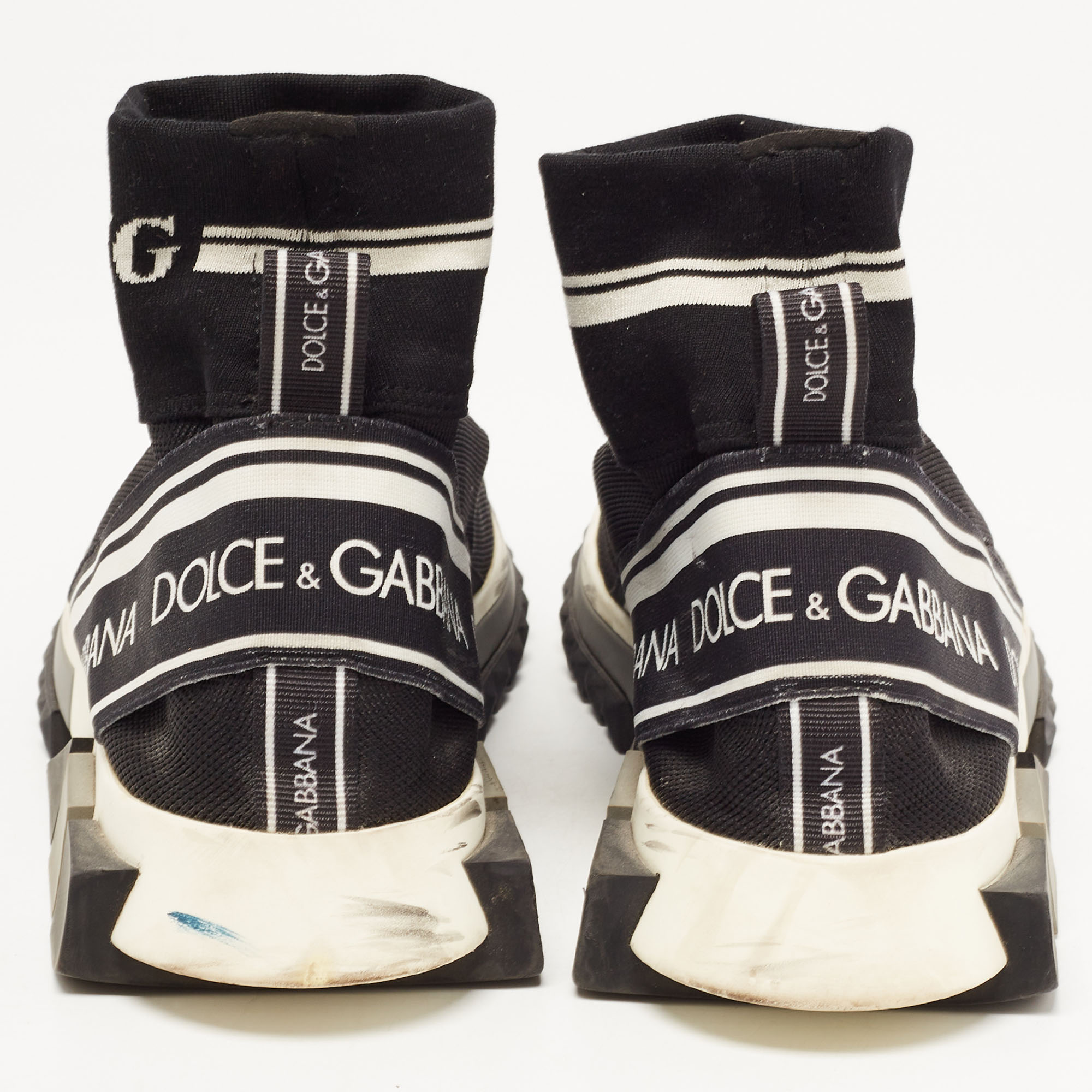Dolce & Gabbana Black Logo Print Knit Fabric Sorrento High Top Sneakers Size 42