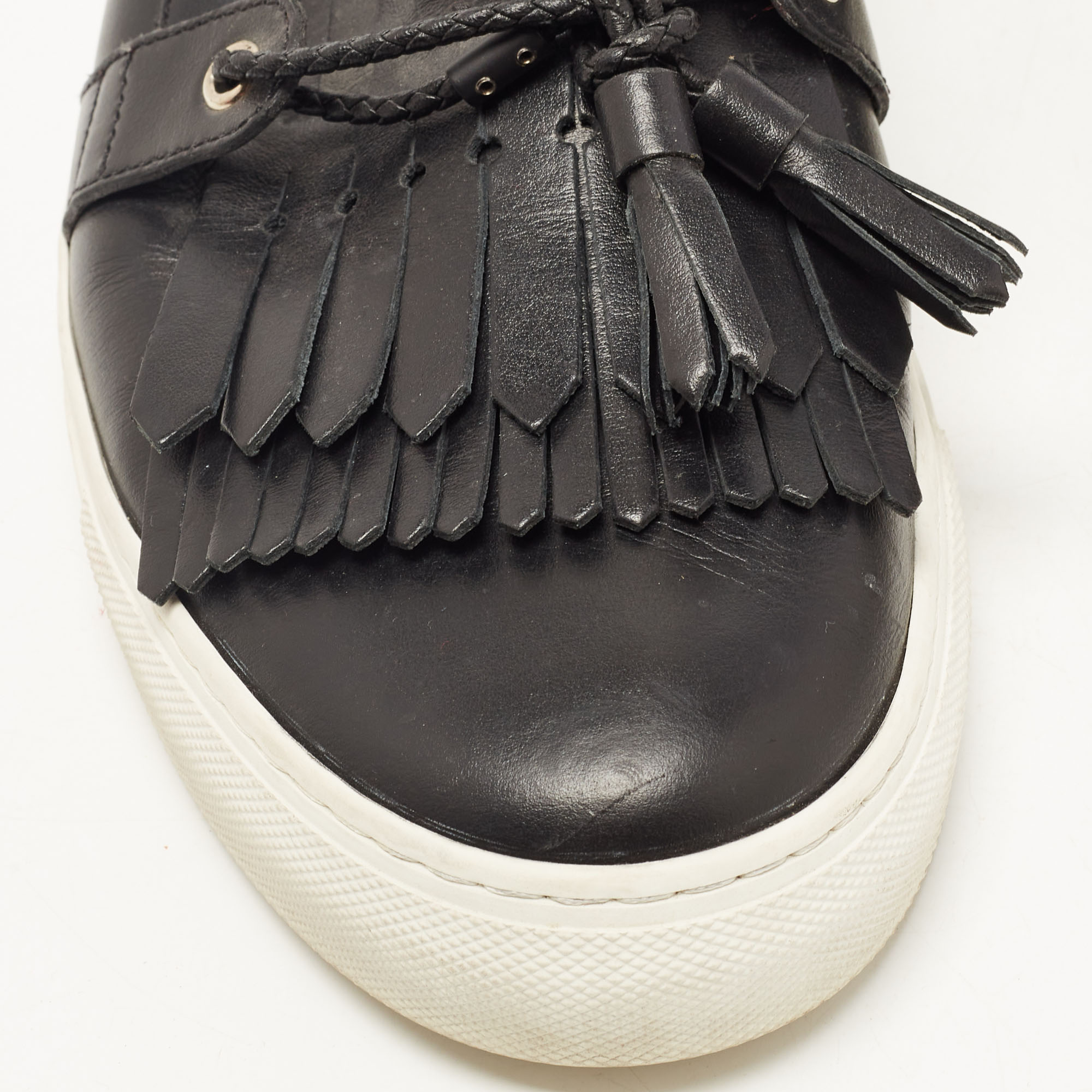 Dolce & Gabbana Black Leather Fringe Slip On Sneakers Size 41.5
