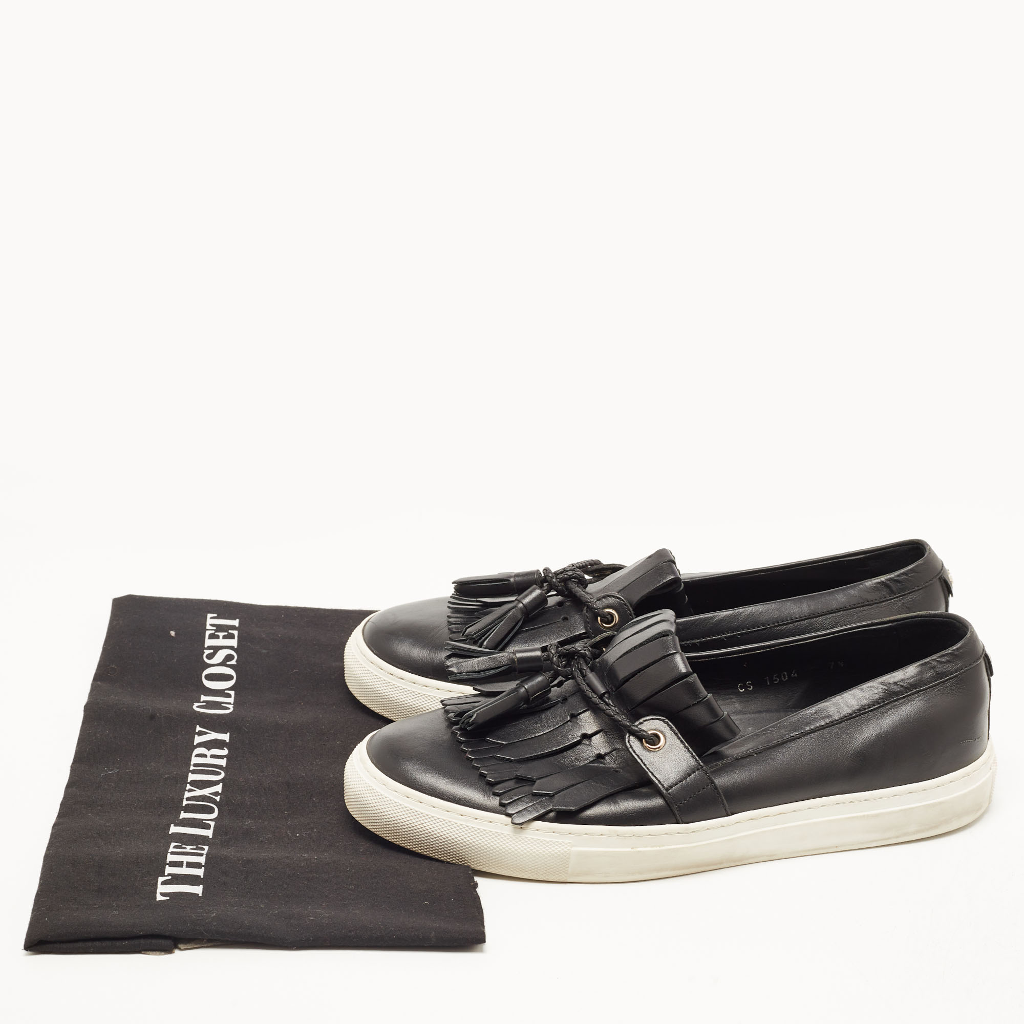 Dolce & Gabbana Black Leather Fringe Slip On Sneakers Size 41.5