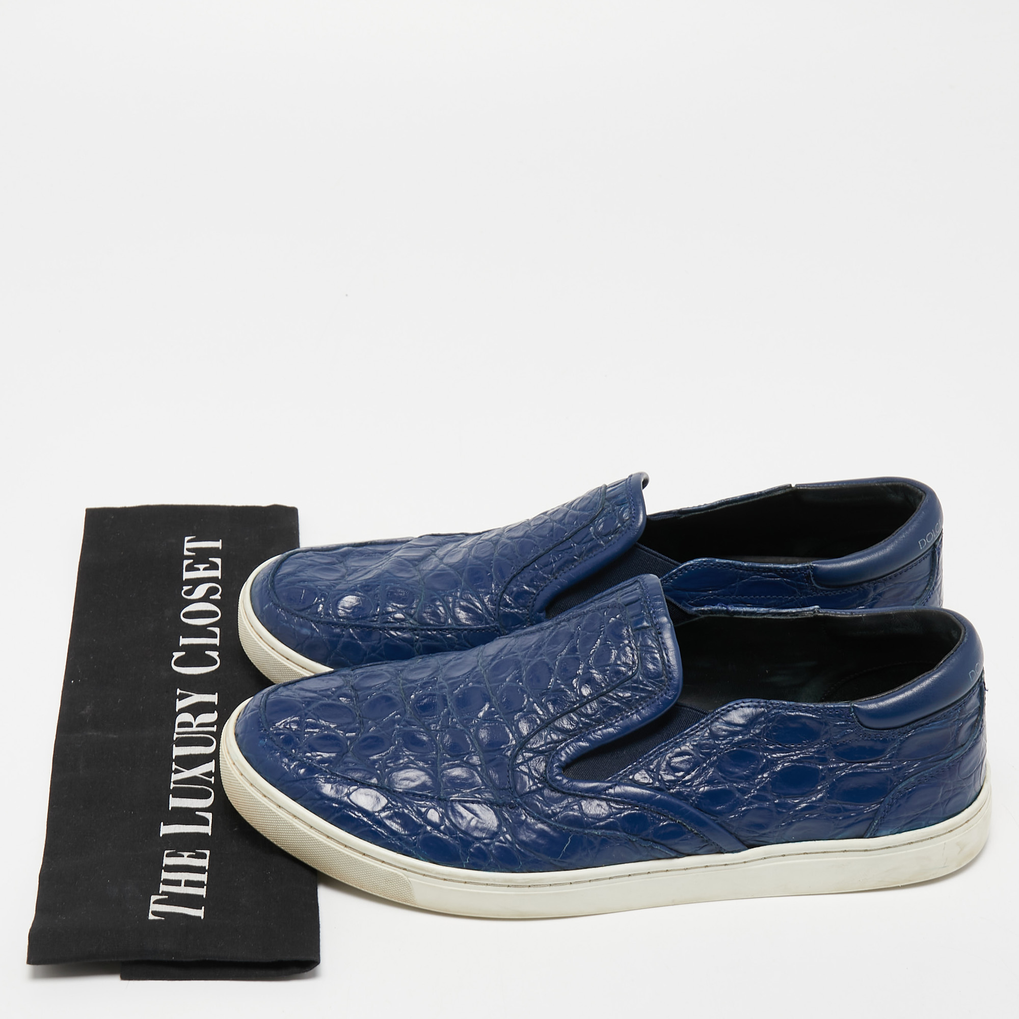 Dolce & Gabbana Navy Blue Croc Embossed  Slip On Sneakers Size 41.5