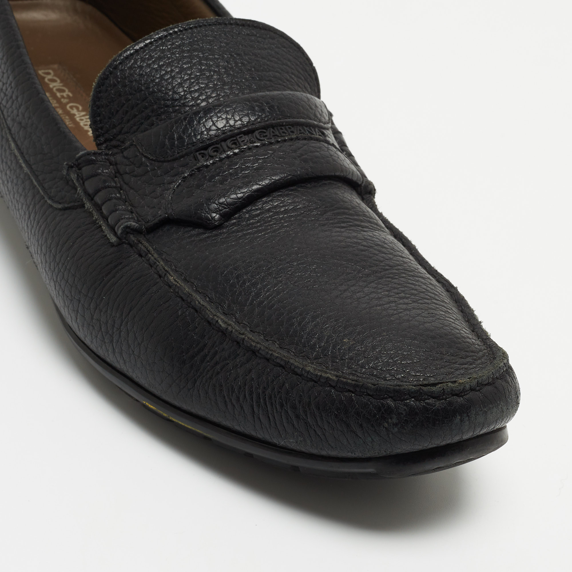Dolce & Gabbana Black Leather Slip On Loafers Size 44