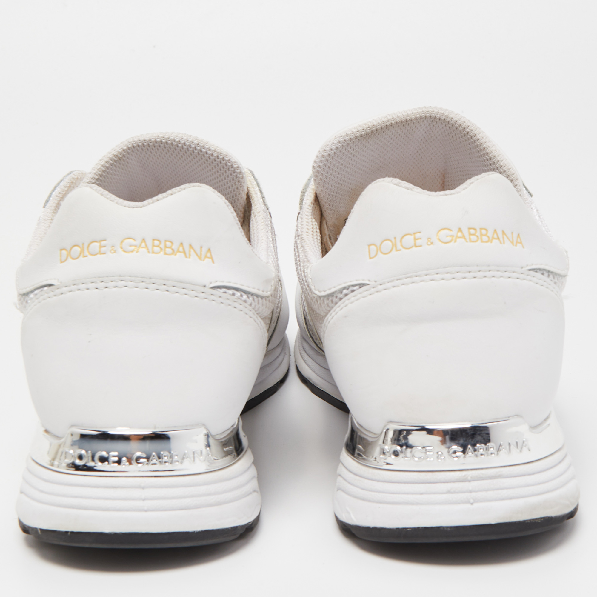 Dolce & Gabbana White Leather And Mesh Low Top Sneakers Size 42