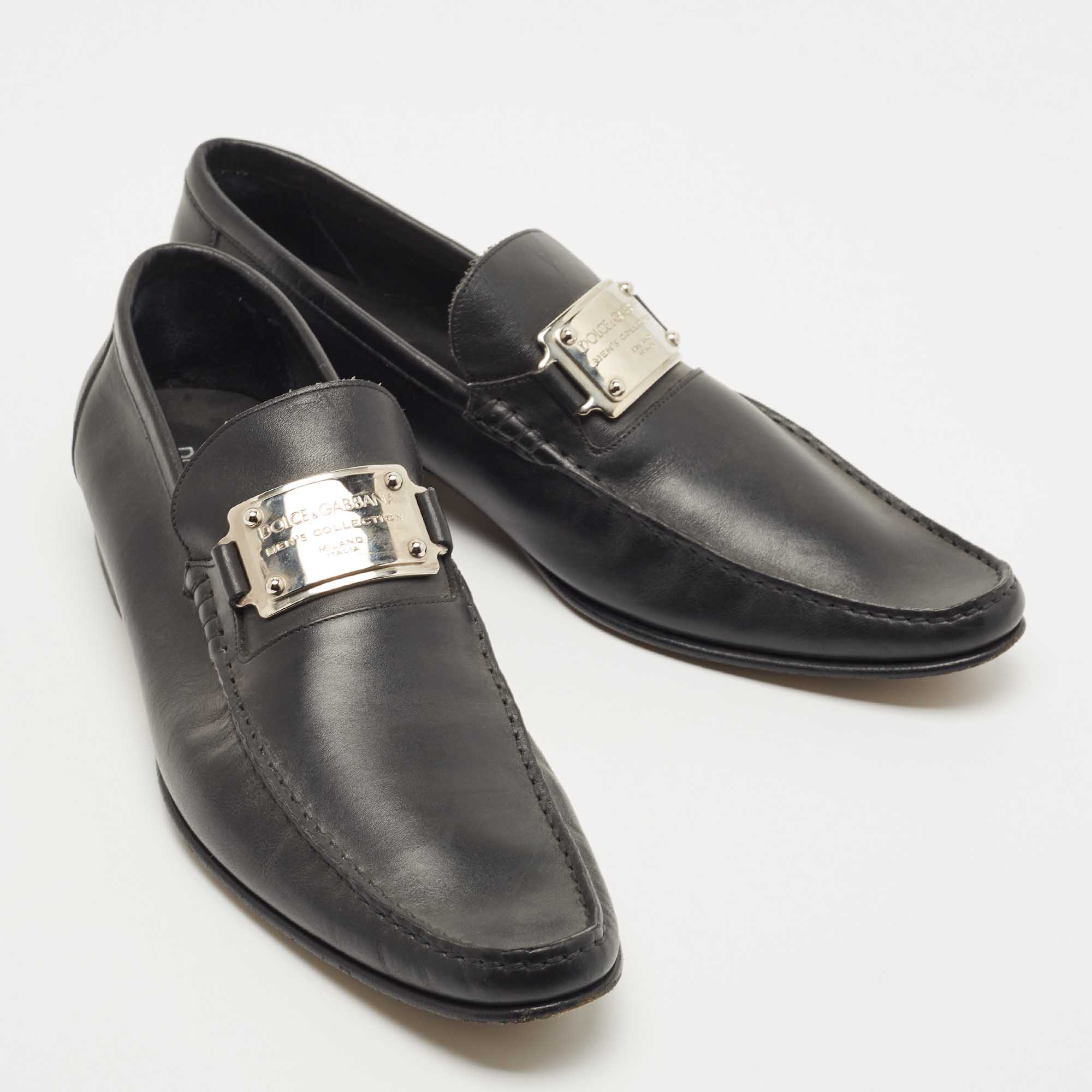 Dolce & Gabbana Black Leather Slip On Loafers Size 45