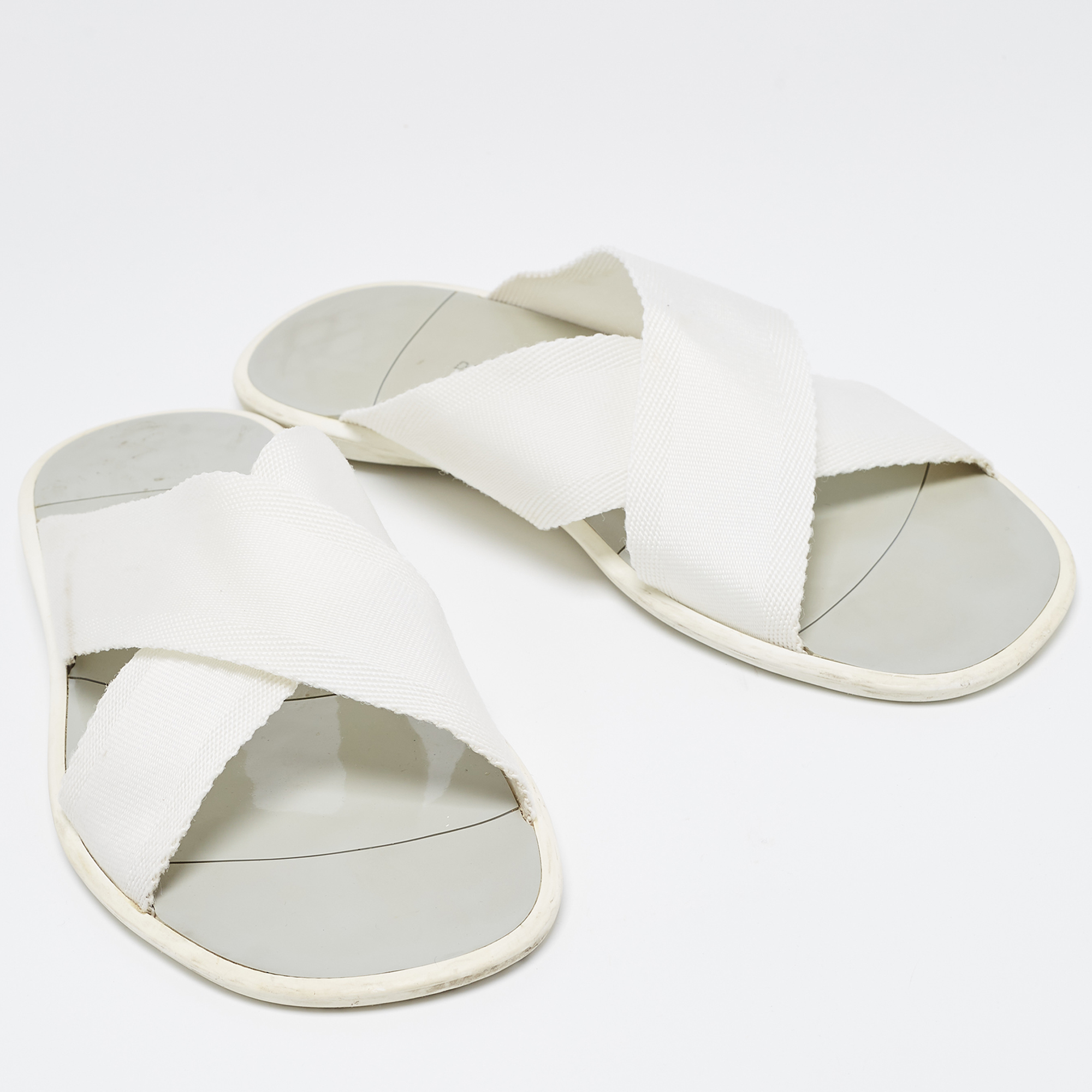 Dolce & Gabbana White Canvas Crisscross Slide Flats Size 41.5