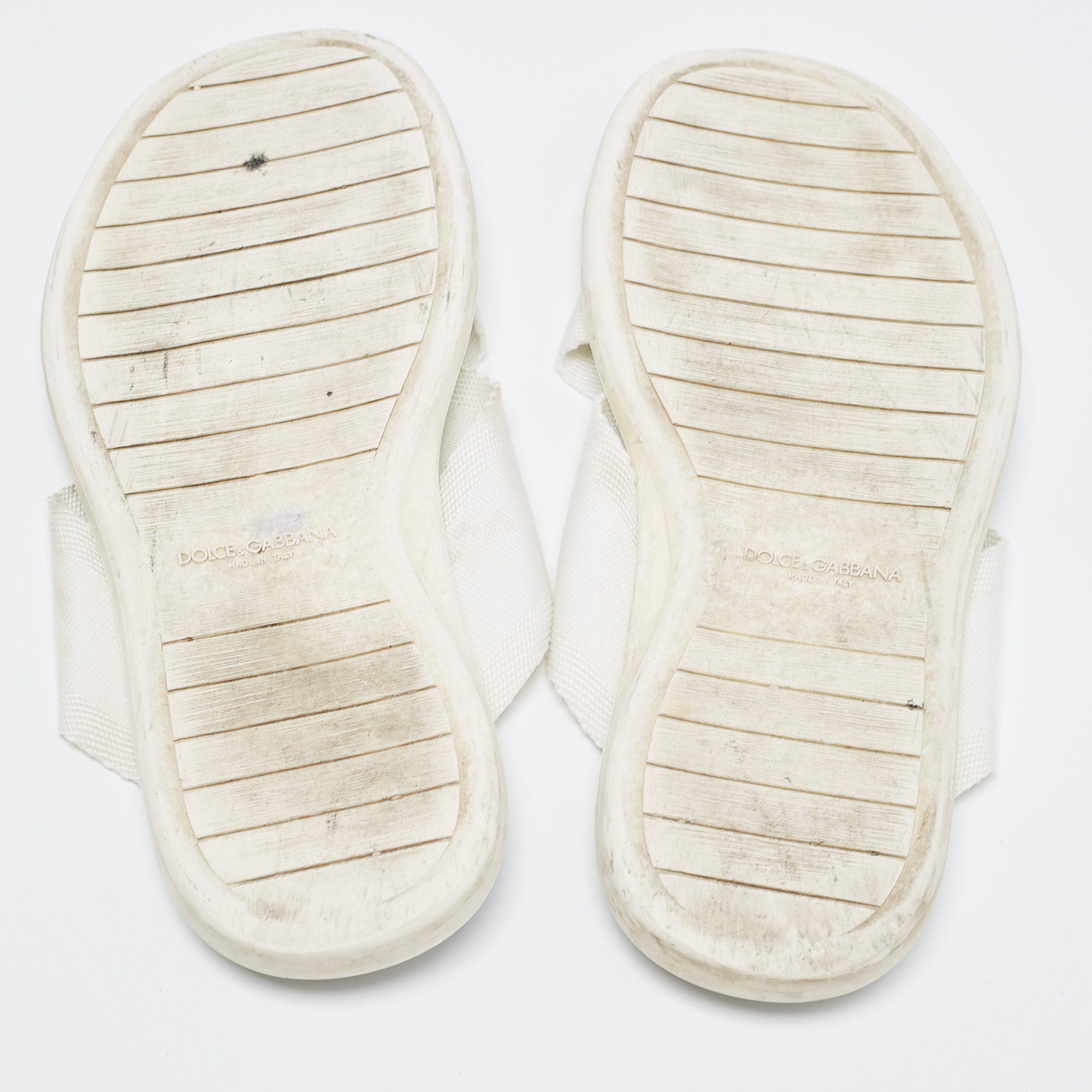Dolce & Gabbana White Canvas Crisscross Slide Flats Size 41.5