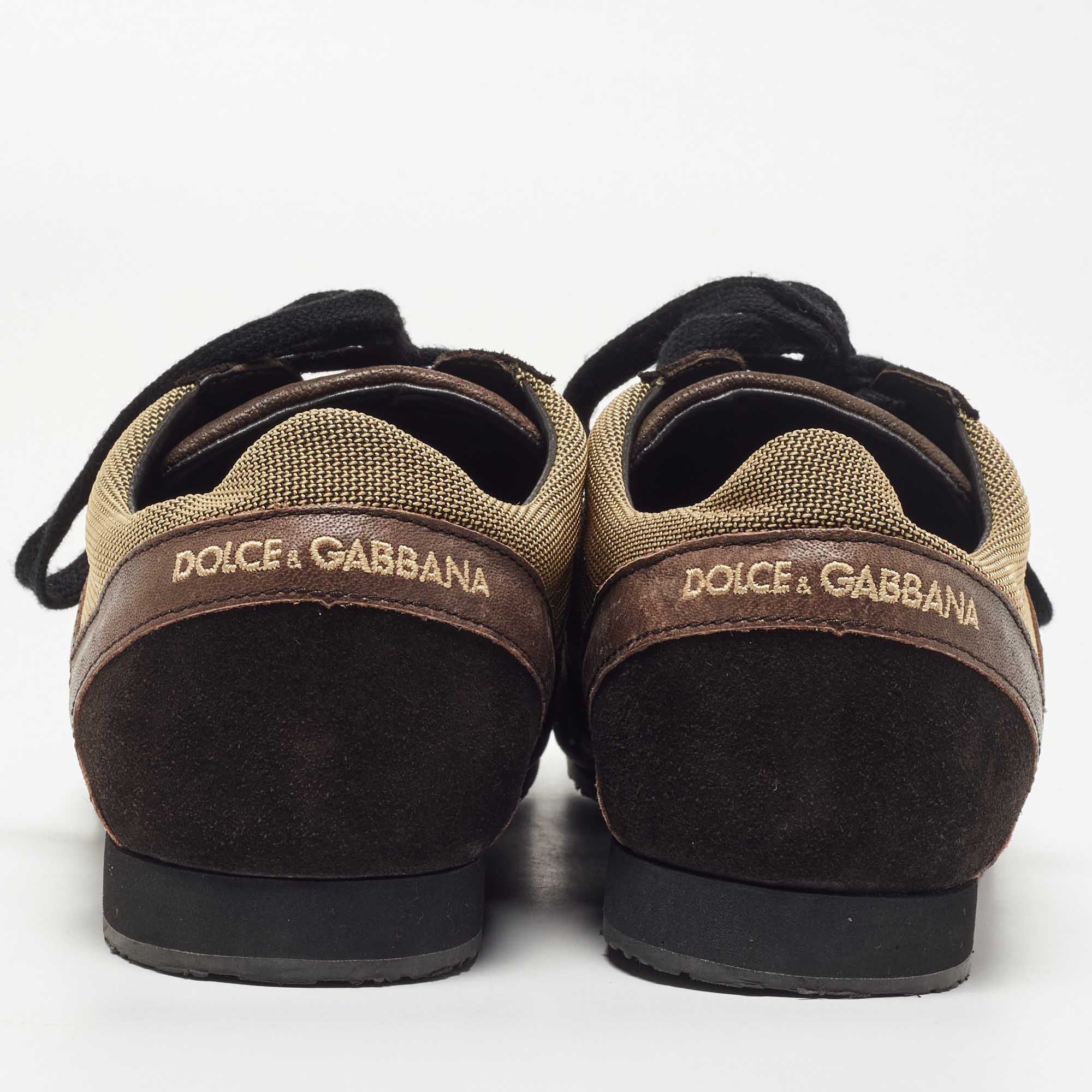 Dolce & Gabbana Brown/Beige Suede Low Top Sneakers Size 44.5