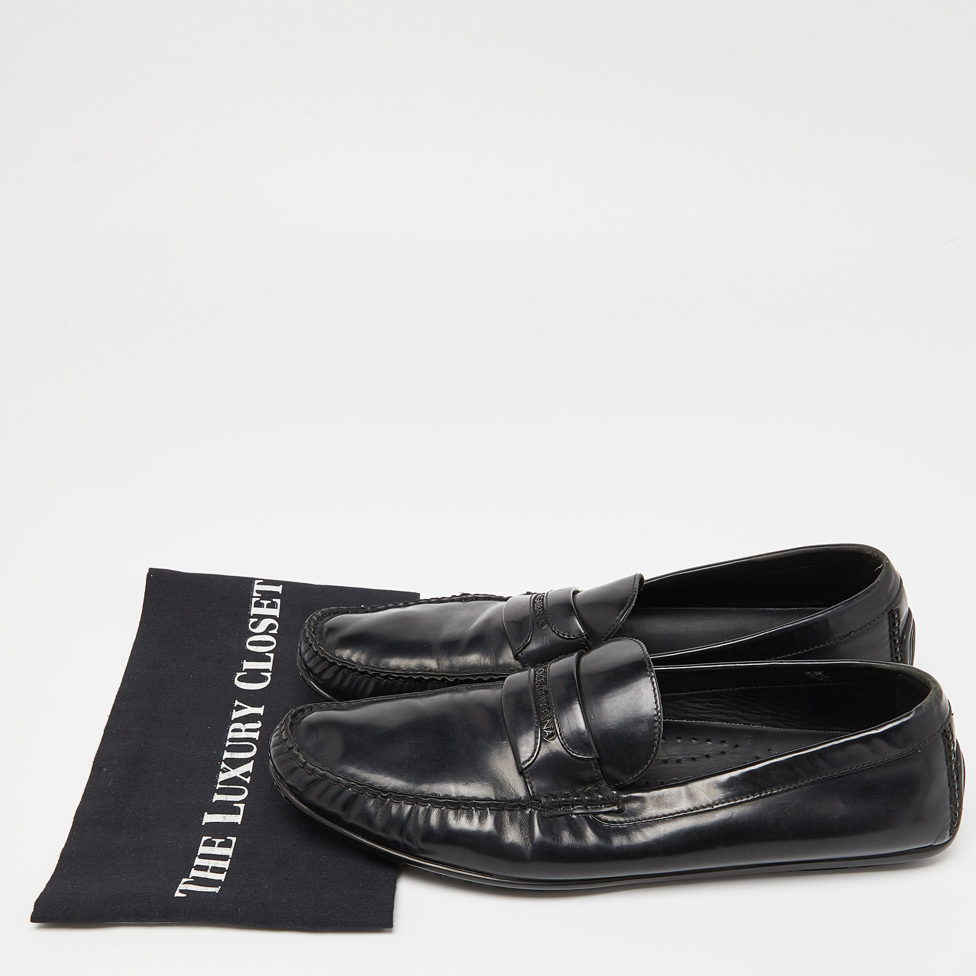 Dolce & Gabbana Black Leather Slip On Loafers Size 44.5