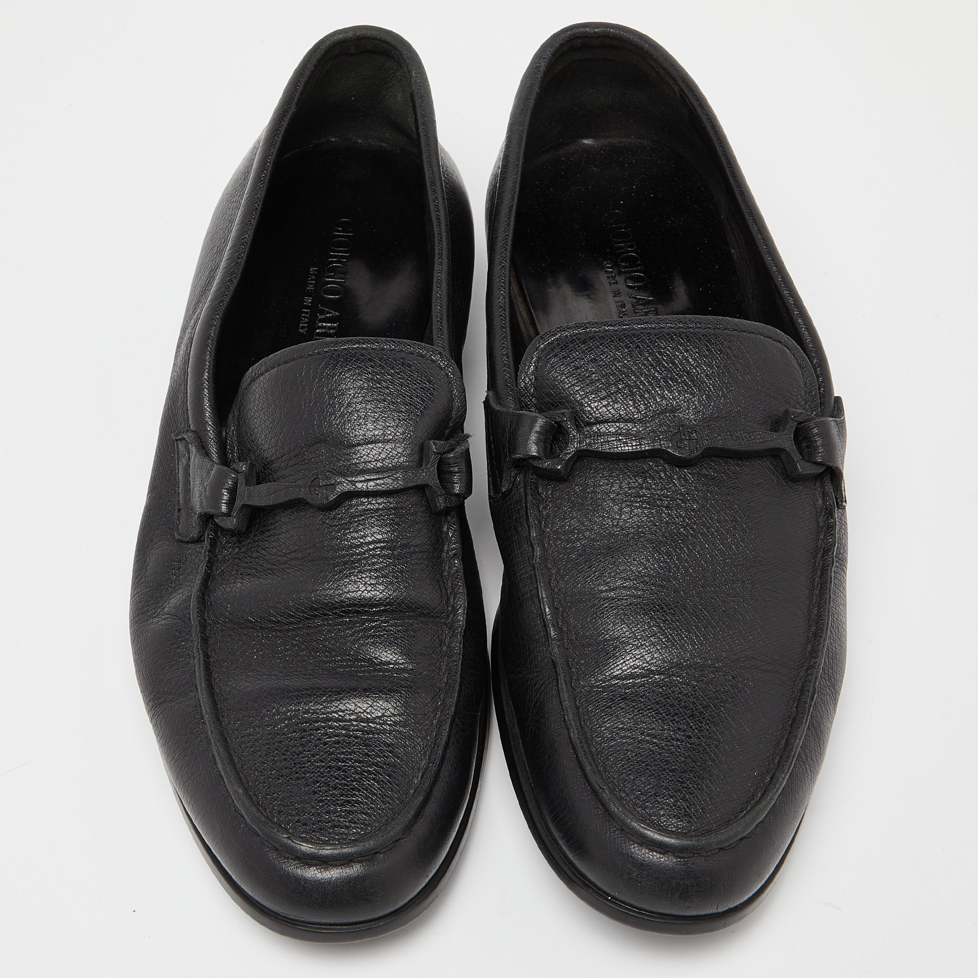 Giorgio Armani Black Leather Slip On Loafers Size 41.5