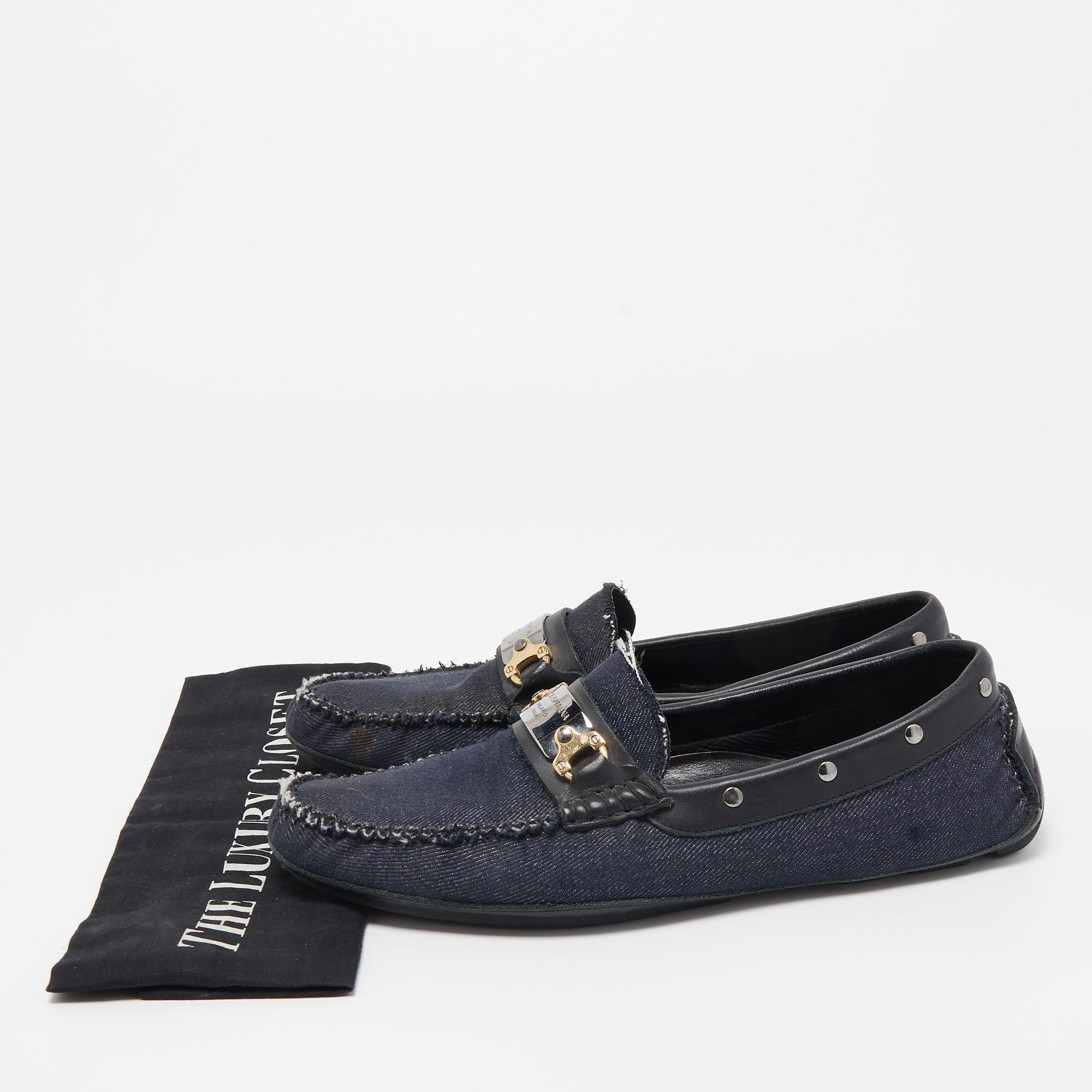 Dolce & Gabbana Navy Blue/Black Denim And Studded Leather Loafers Size 40