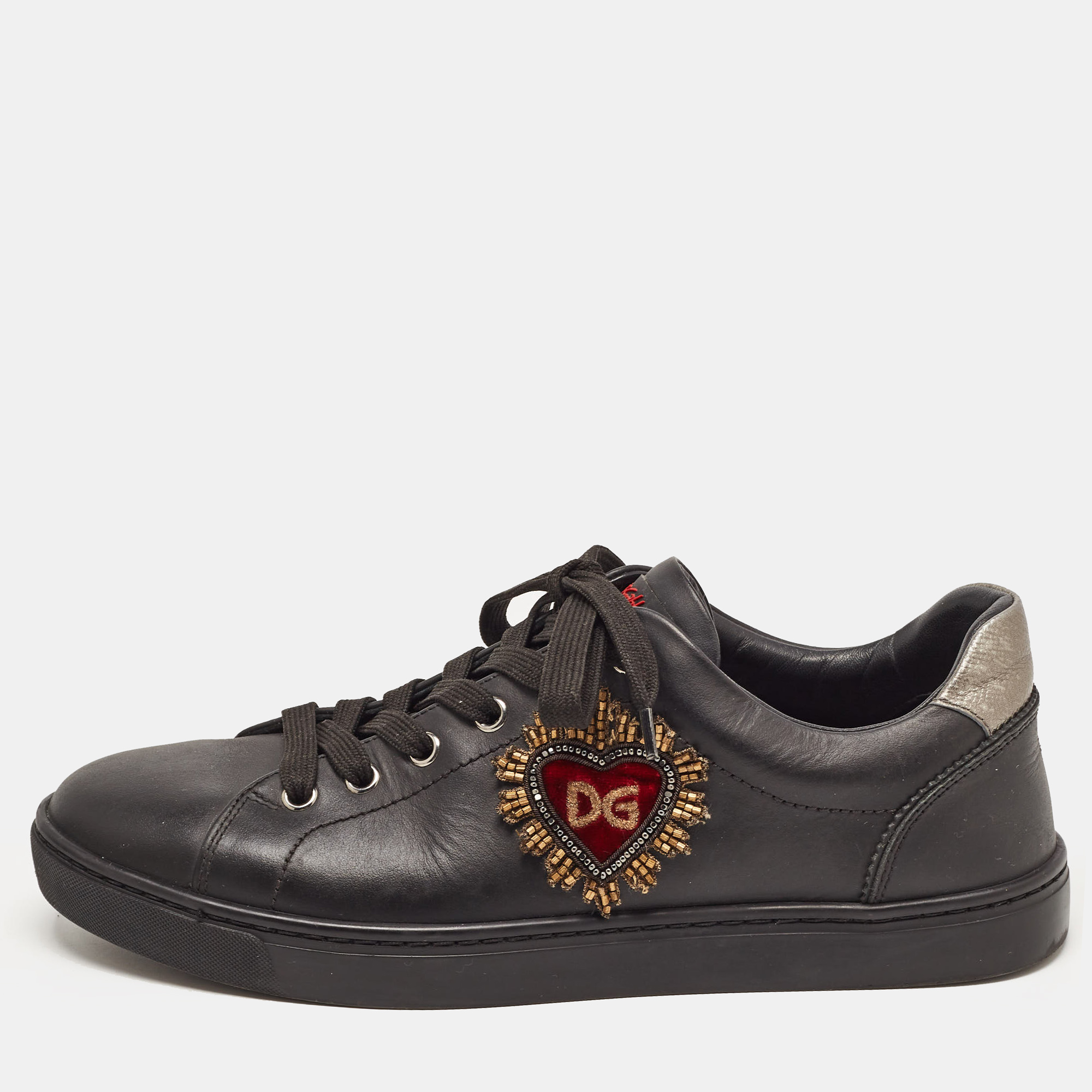 

Dolce & Gabbana Black Leather DG Heart Sneakers Size