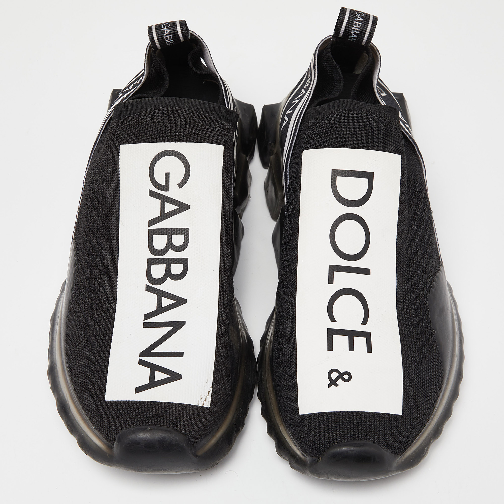 Dolce & Gabbana Black/White Knit Fabric Sorrento Slip On Sneakers Size 41