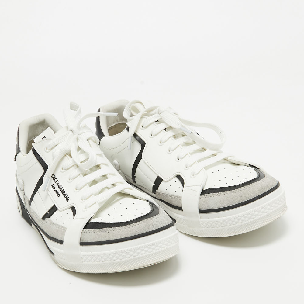 Dolce & Gabbana White/Grey Suede And Leather Portfino Sneakers Size 42