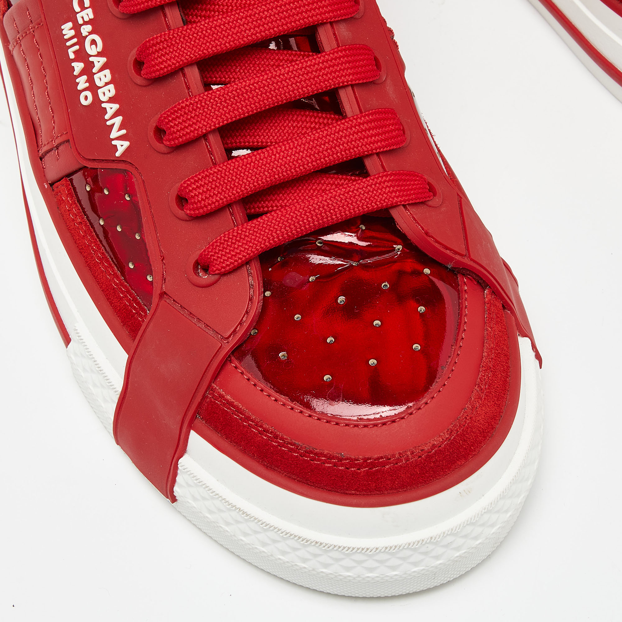 Dolce & Gabbana Red Leather And PVC Custom 2.Zero Sneakers Size 42.5